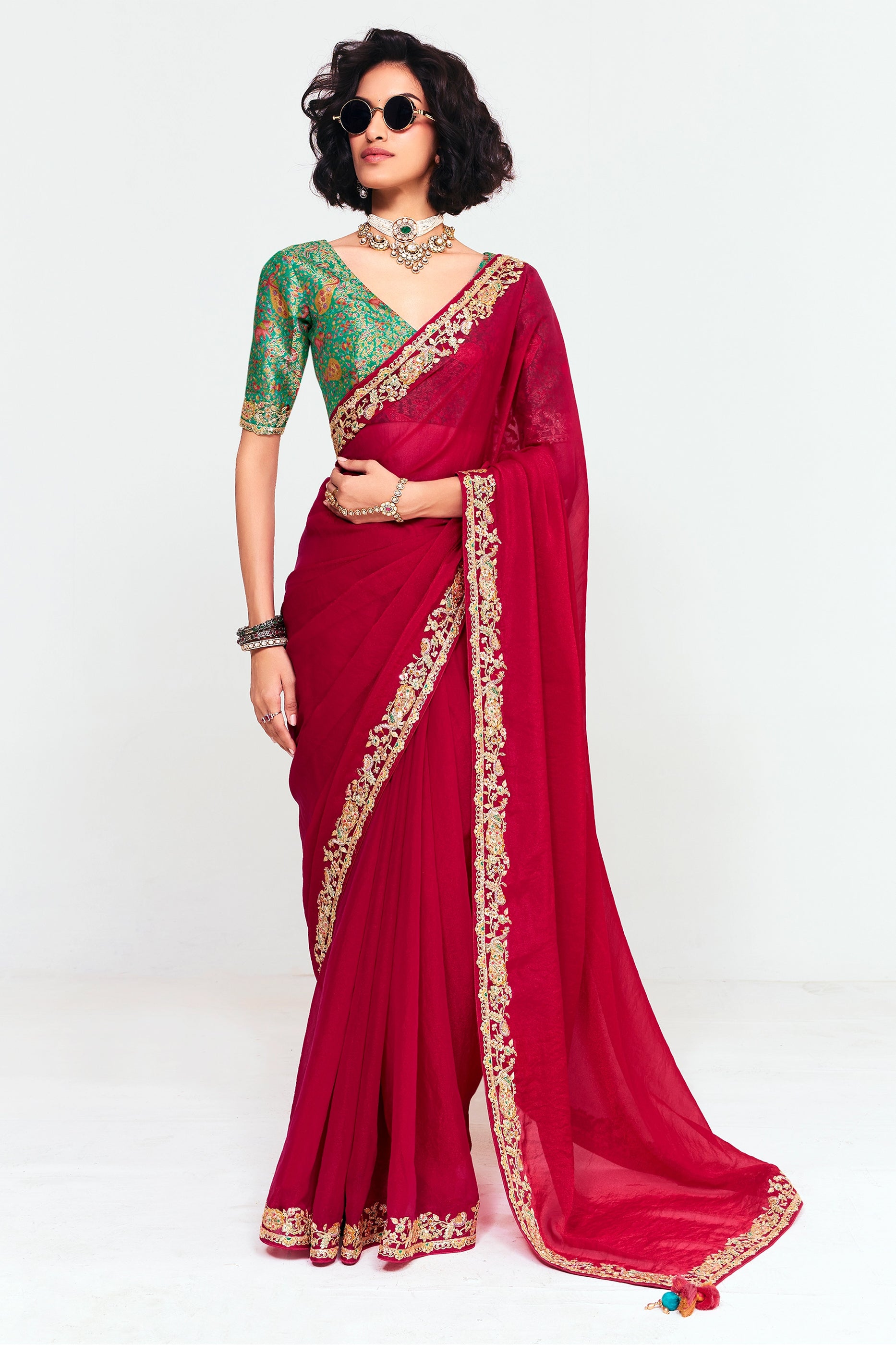 Red Embroidered Satin Organza Saree-SAR12242_1_SareeButa.com