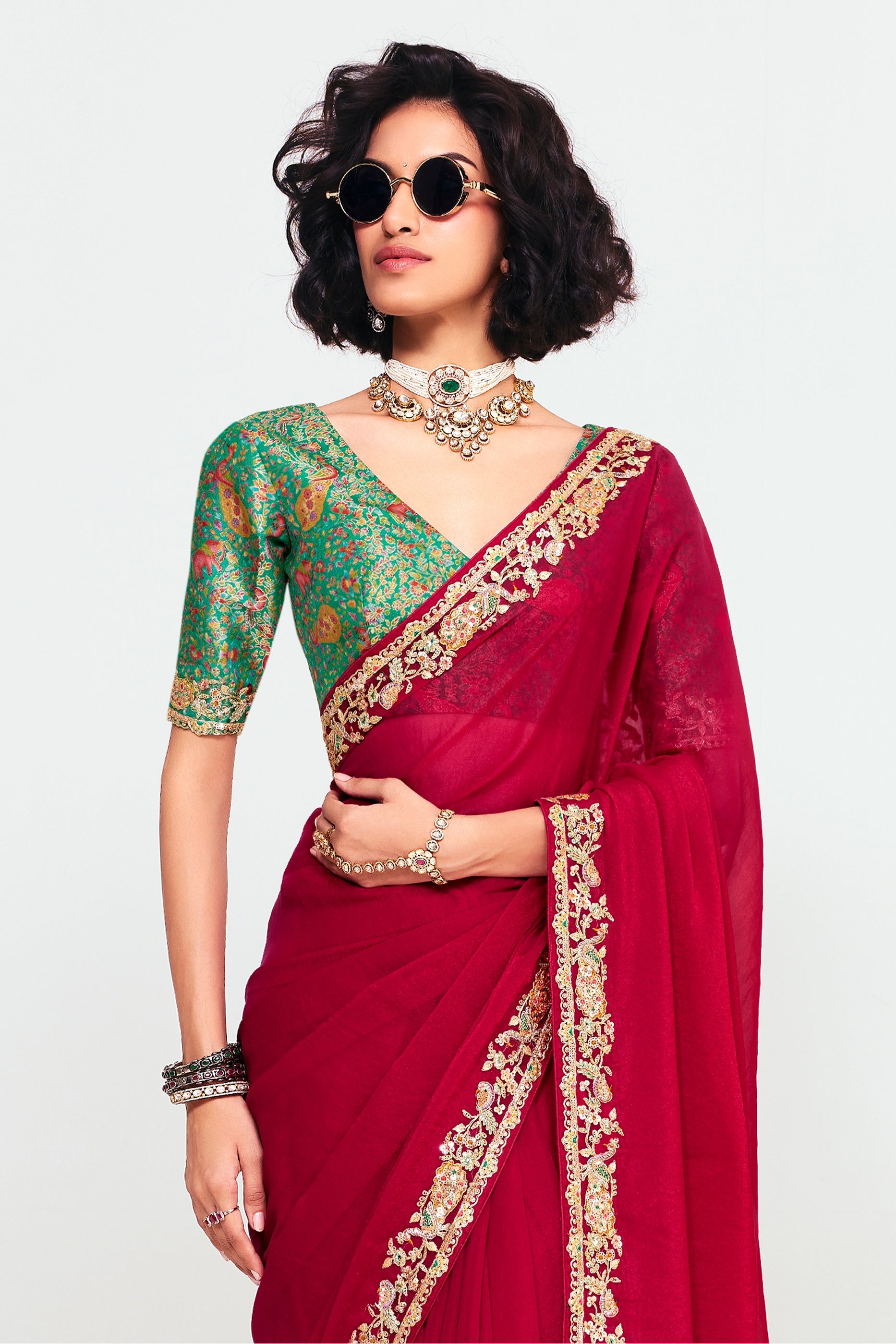 Red Embroidered Satin Organza Saree-SAR12242_3_SareeButa.com