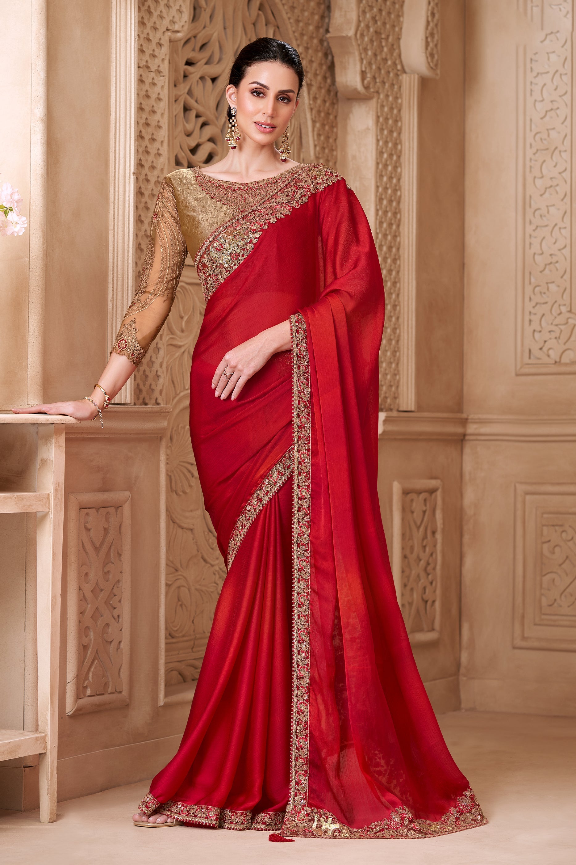 Red Embroidered Satin Silk Saree-SAR10581_1_SareeButa.com