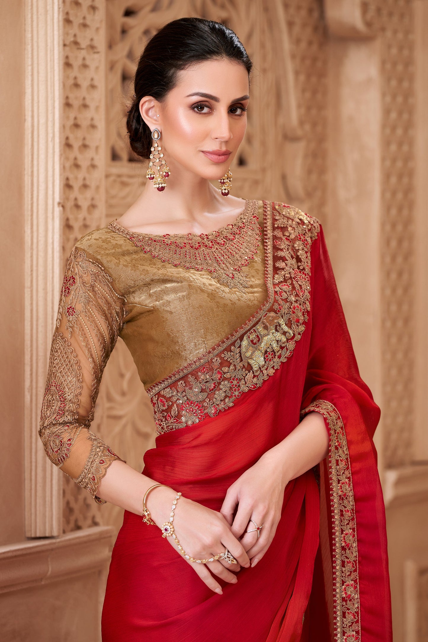 Red Embroidered Satin Silk Saree-SAR10581_2_SareeButa.com