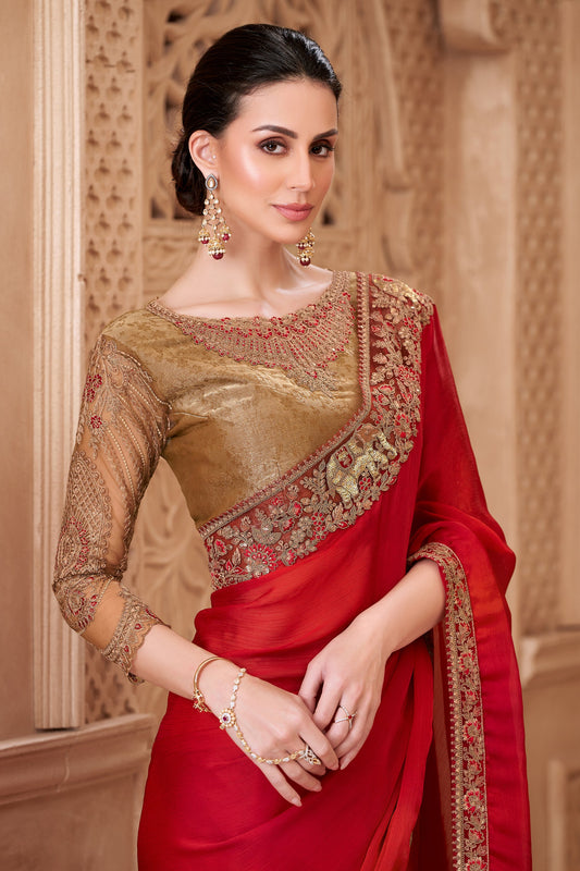 Red Embroidered Satin Silk Saree-SAR10581_2_SareeButa.com