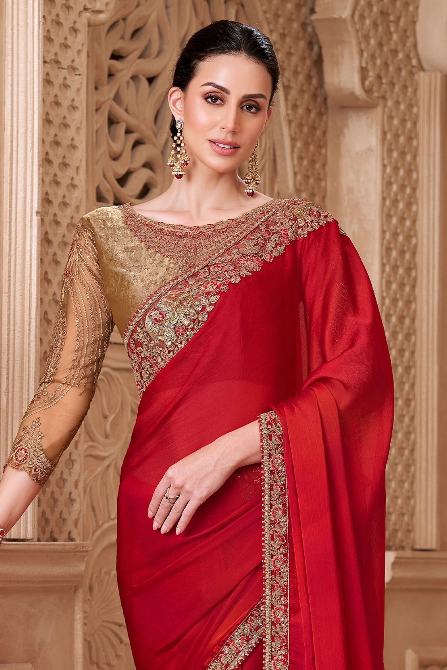 Red Embroidered Satin Silk Saree-SAR10581_3_SareeButa.com