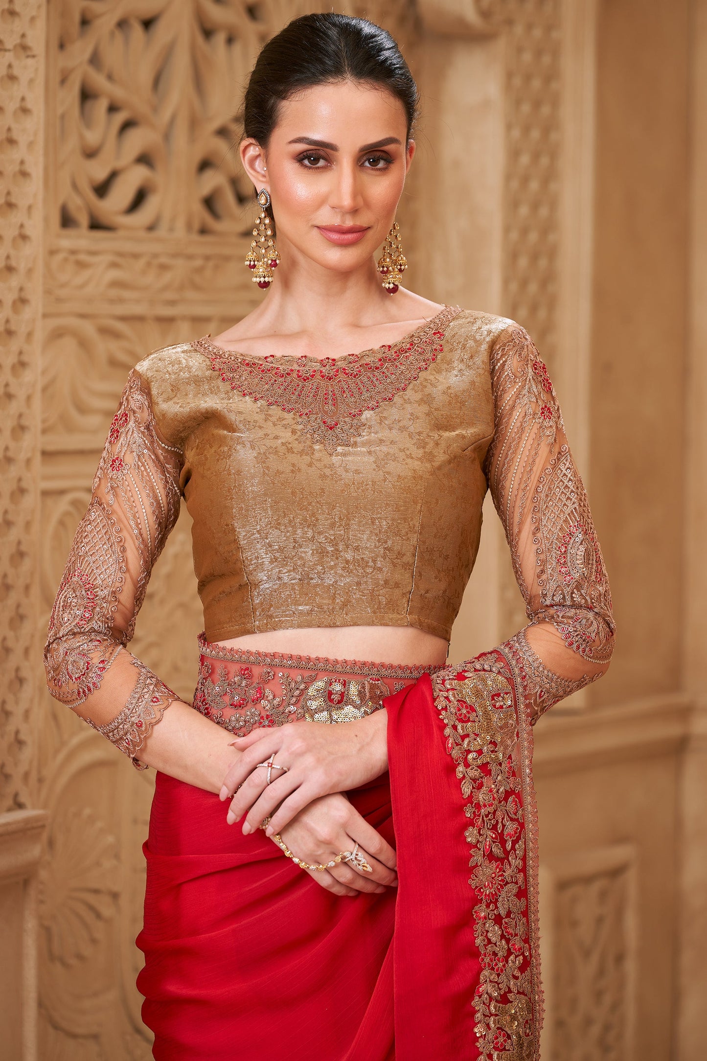 Red Embroidered Satin Silk Saree-SAR10581_5_SareeButa.com