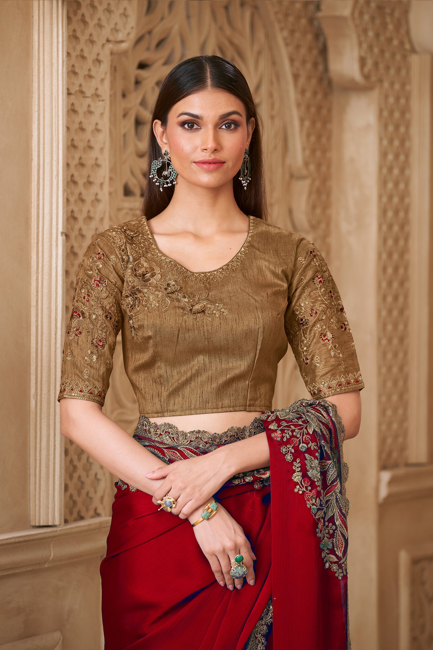 Red Embroidered Satin Silk Saree-SAR12457_4_SareeButa.com