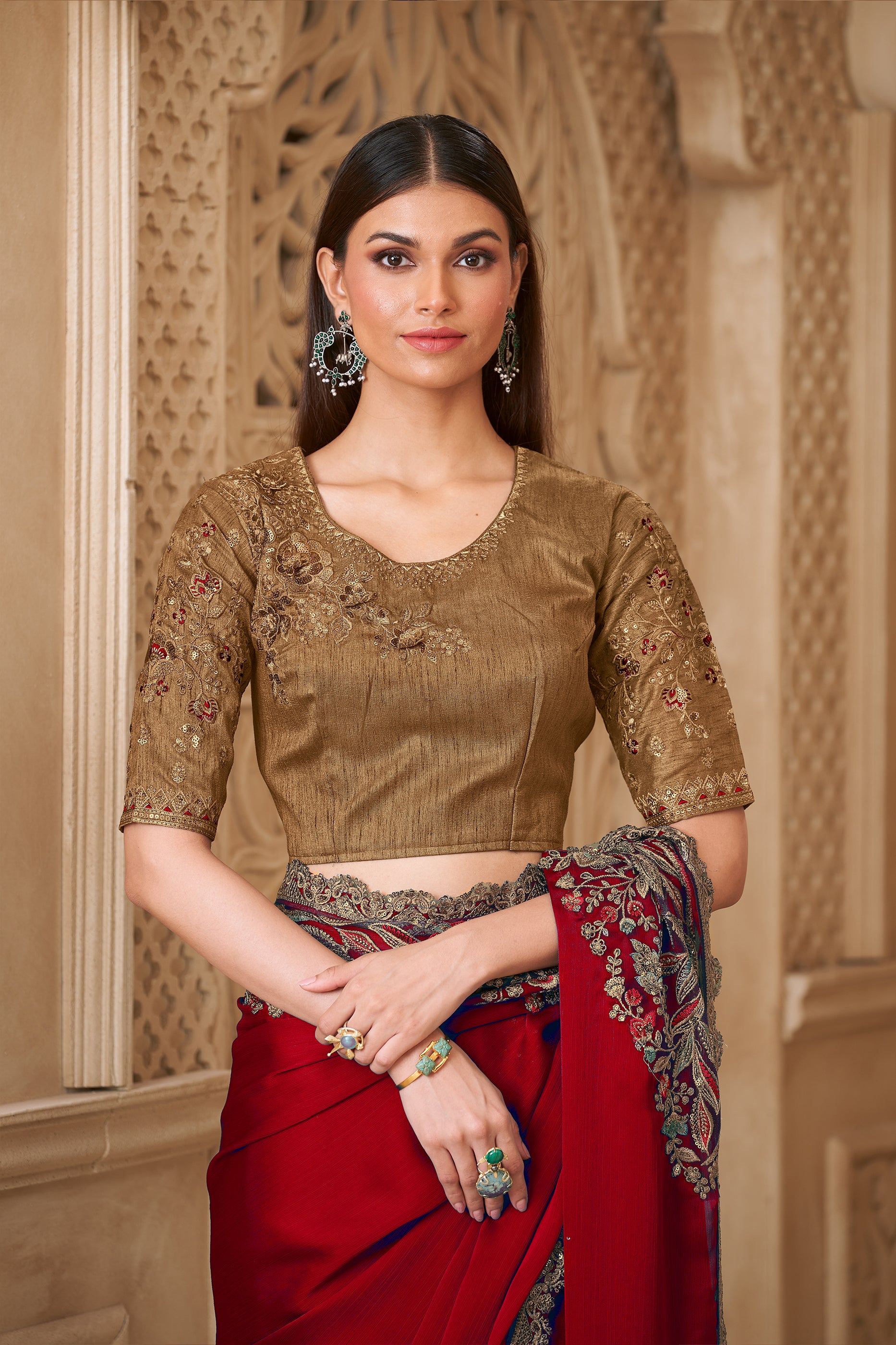 Red Embroidered Satin Silk Saree-SAR12457_4_SareeButa.com