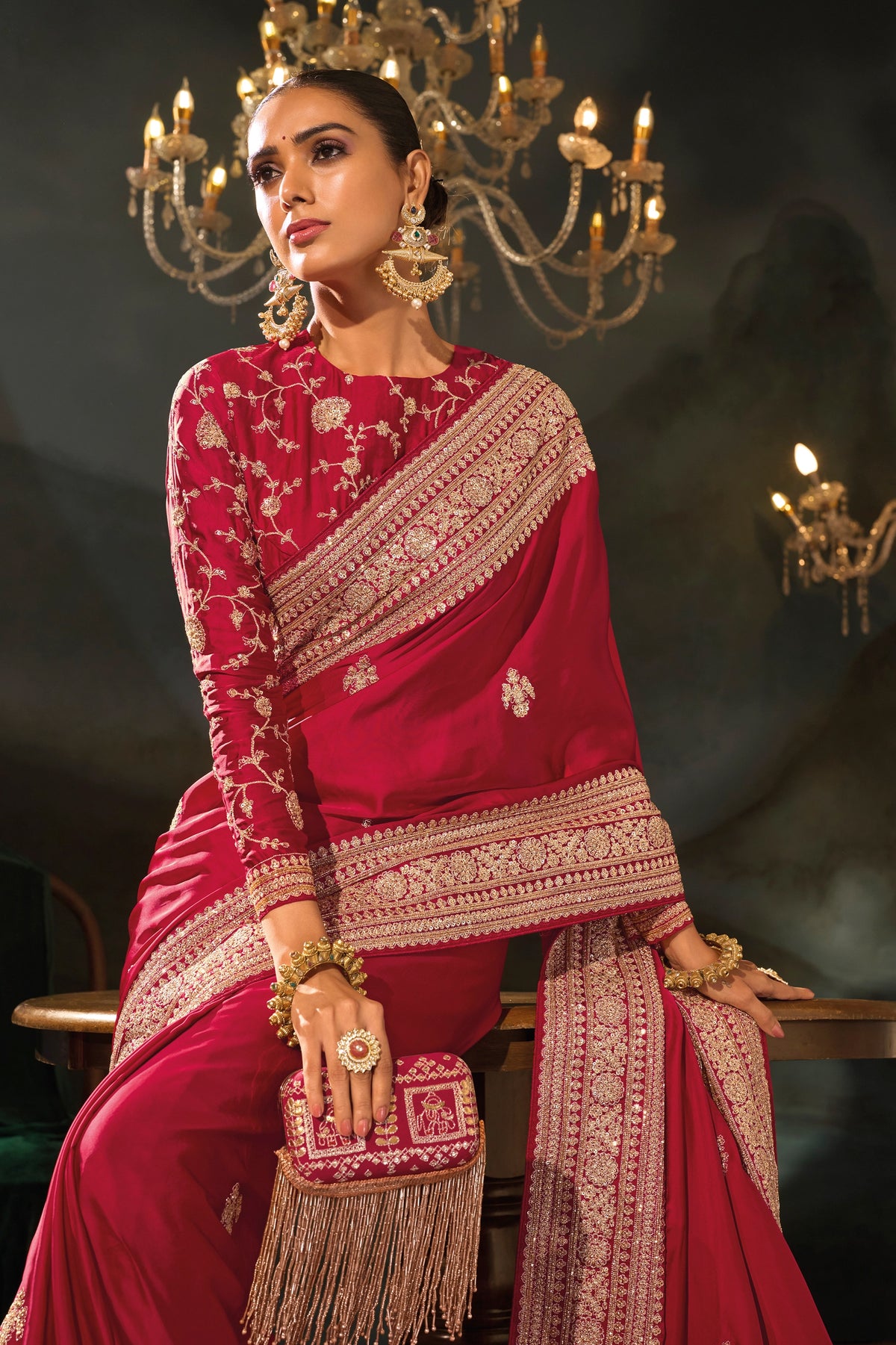 Red Embroidered Viscose Satin Saree-SAR13257_2_SareeButa.com