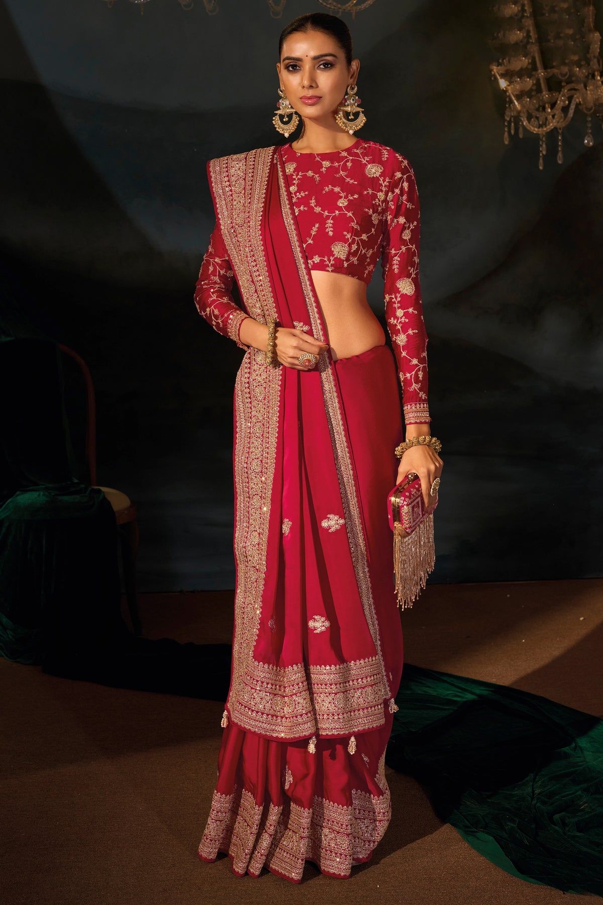 Red Embroidered Viscose Satin Saree-SAR13257_3_SareeButa.com