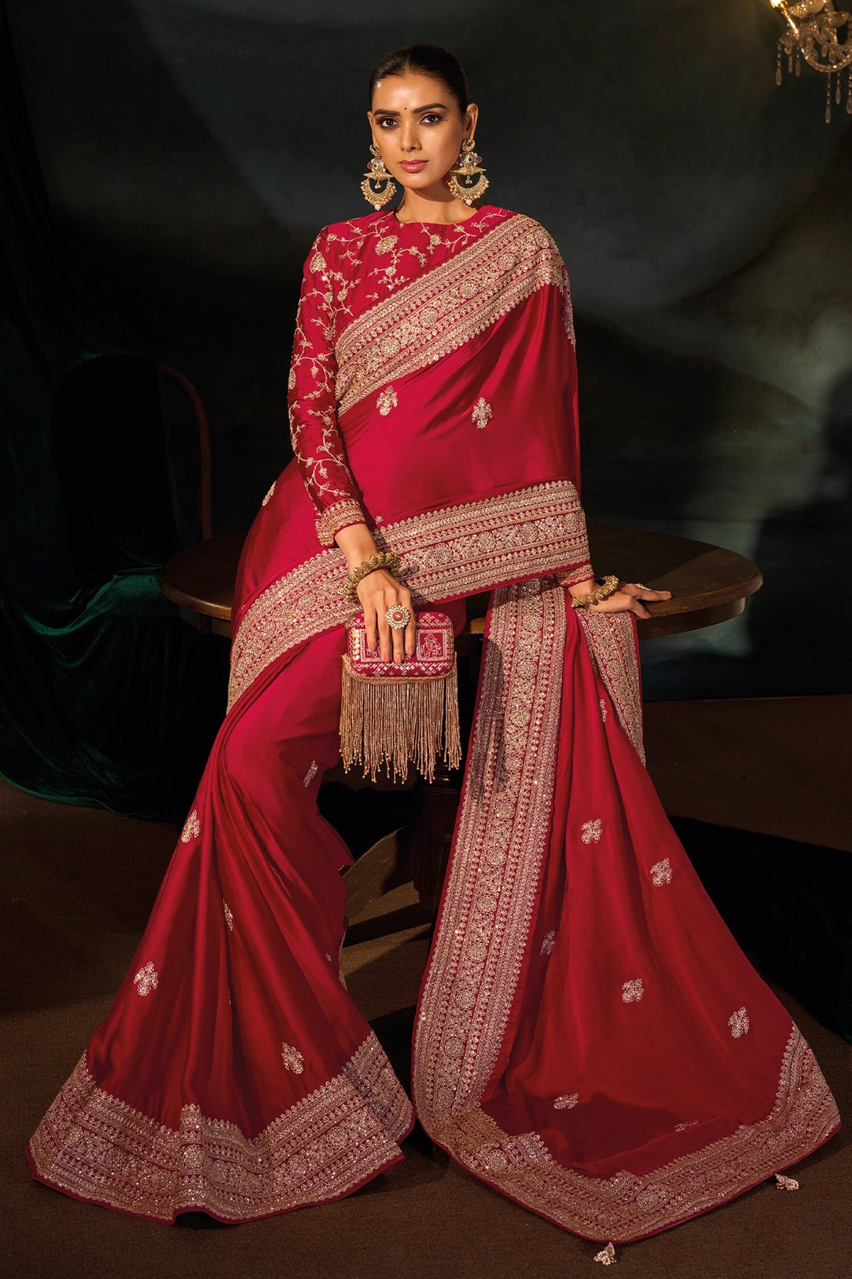 Red Embroidered Viscose Satin Saree-SAR13257_4_SareeButa.com