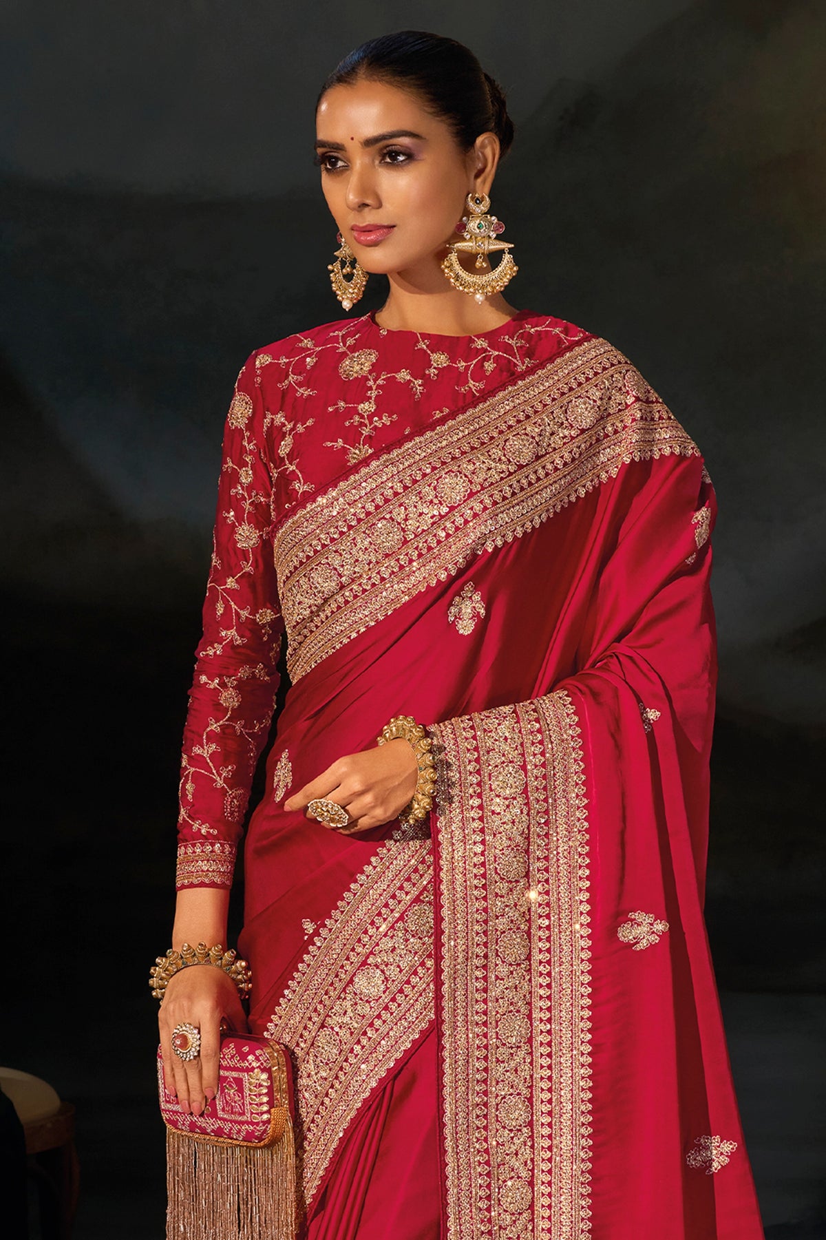 Red Embroidered Viscose Satin Saree-SAR13257_5_SareeButa.com