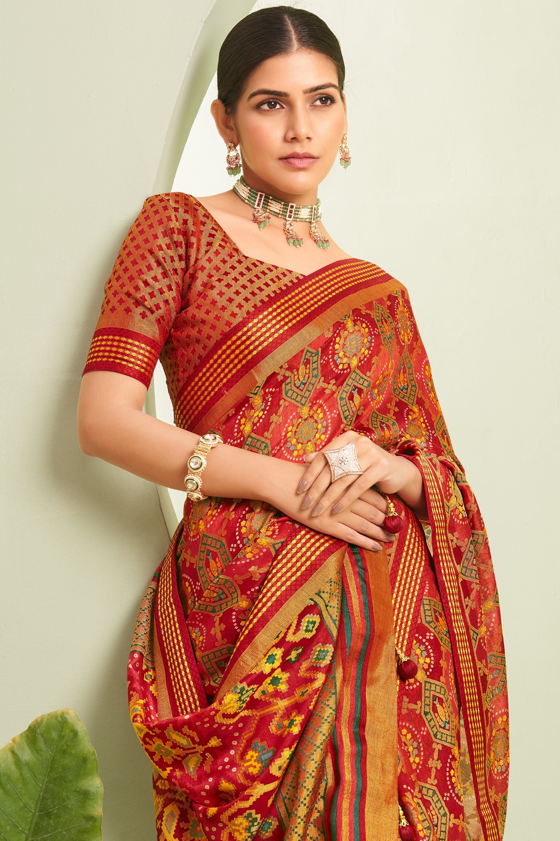 Red Georgette Saree with Brasso Print-ZB133929_2_SareeButa.com