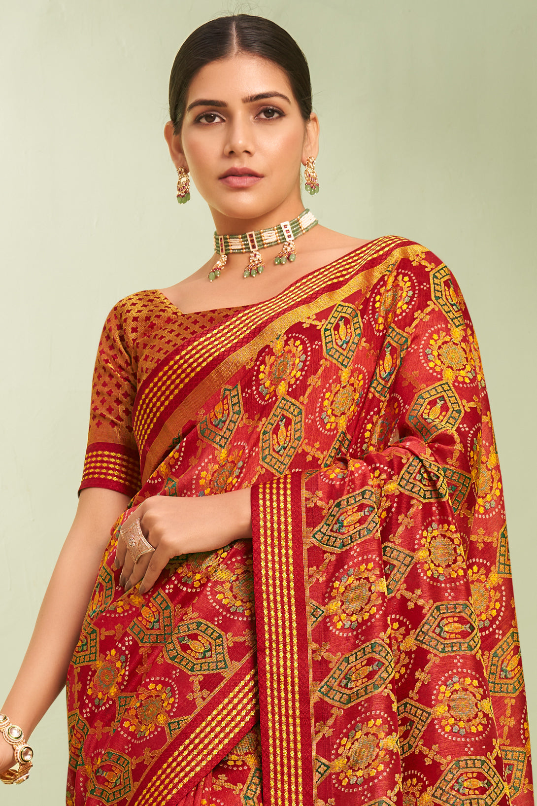 Red Georgette Saree with Brasso Print-ZB133929_3_SareeButa.com