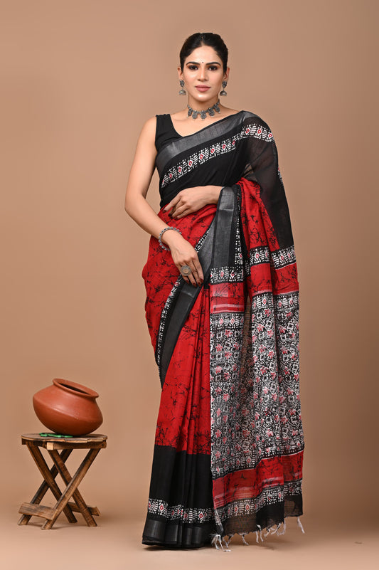 red-handblock-print-cotton-linen-saree-zb132576_1_SareeButa.com
