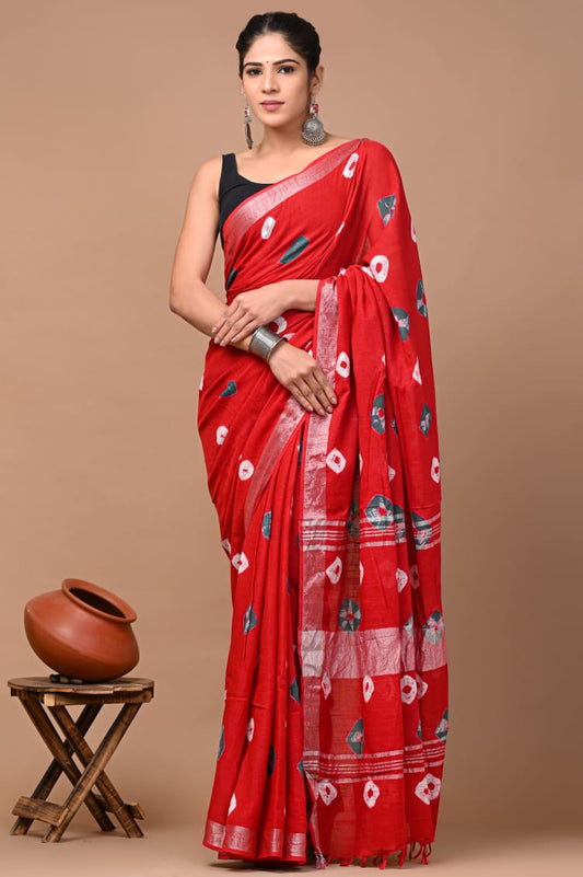 red-handblock-print-cotton-linen-saree-zb132618_1_SareeButa.com