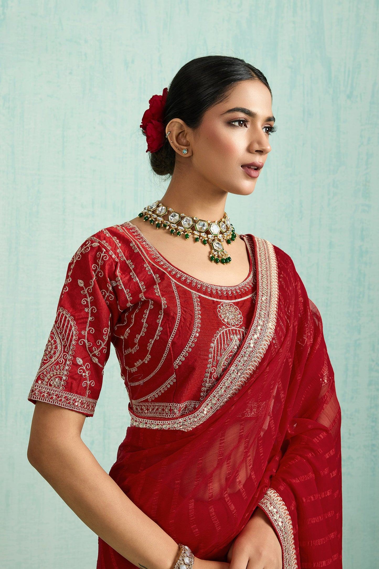 Red Lace Work Chiffon Saree-SAR10623_2_SareeButa.com
