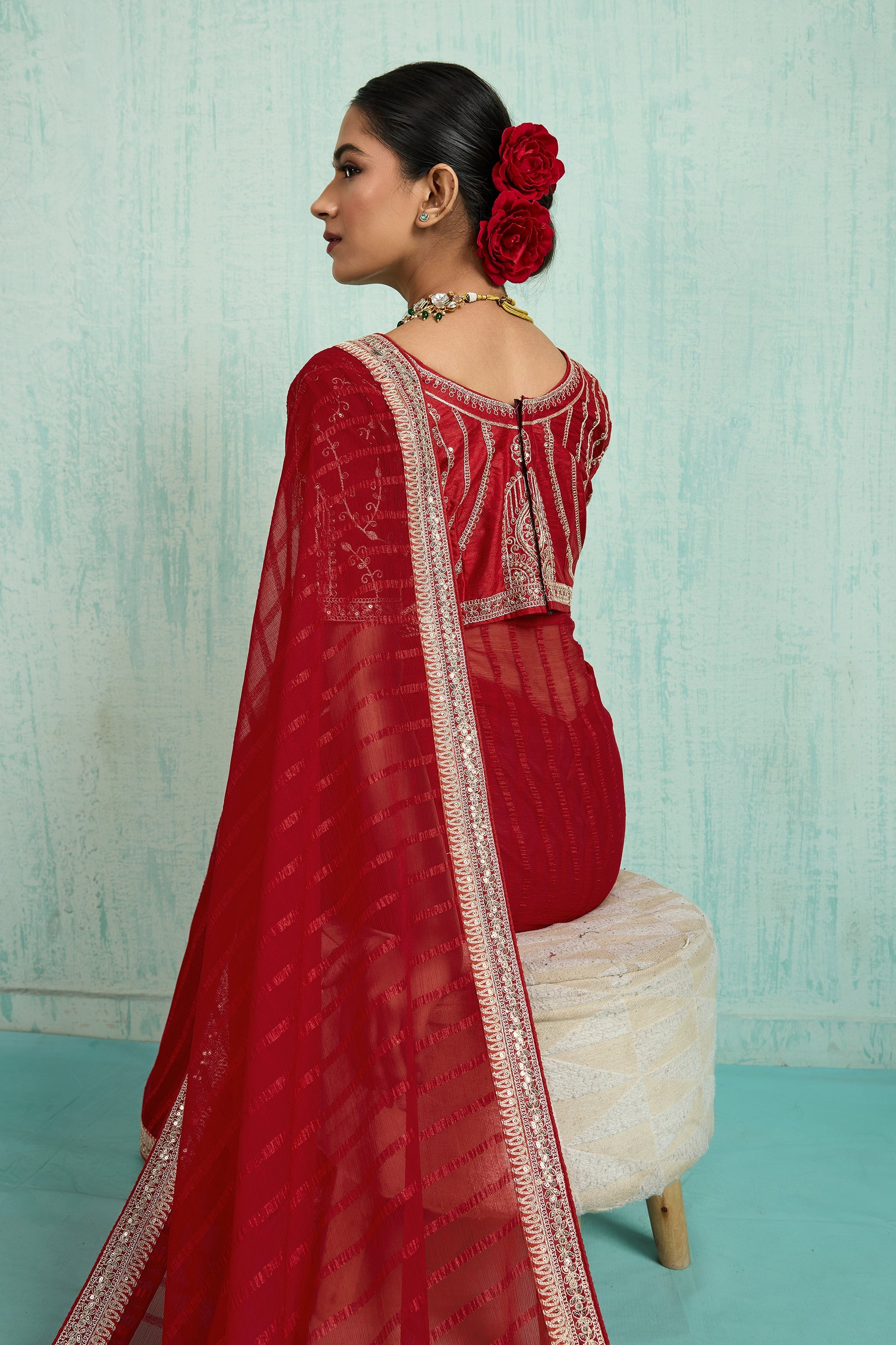 Red Lace Work Chiffon Saree-SAR10623_4_SareeButa.com
