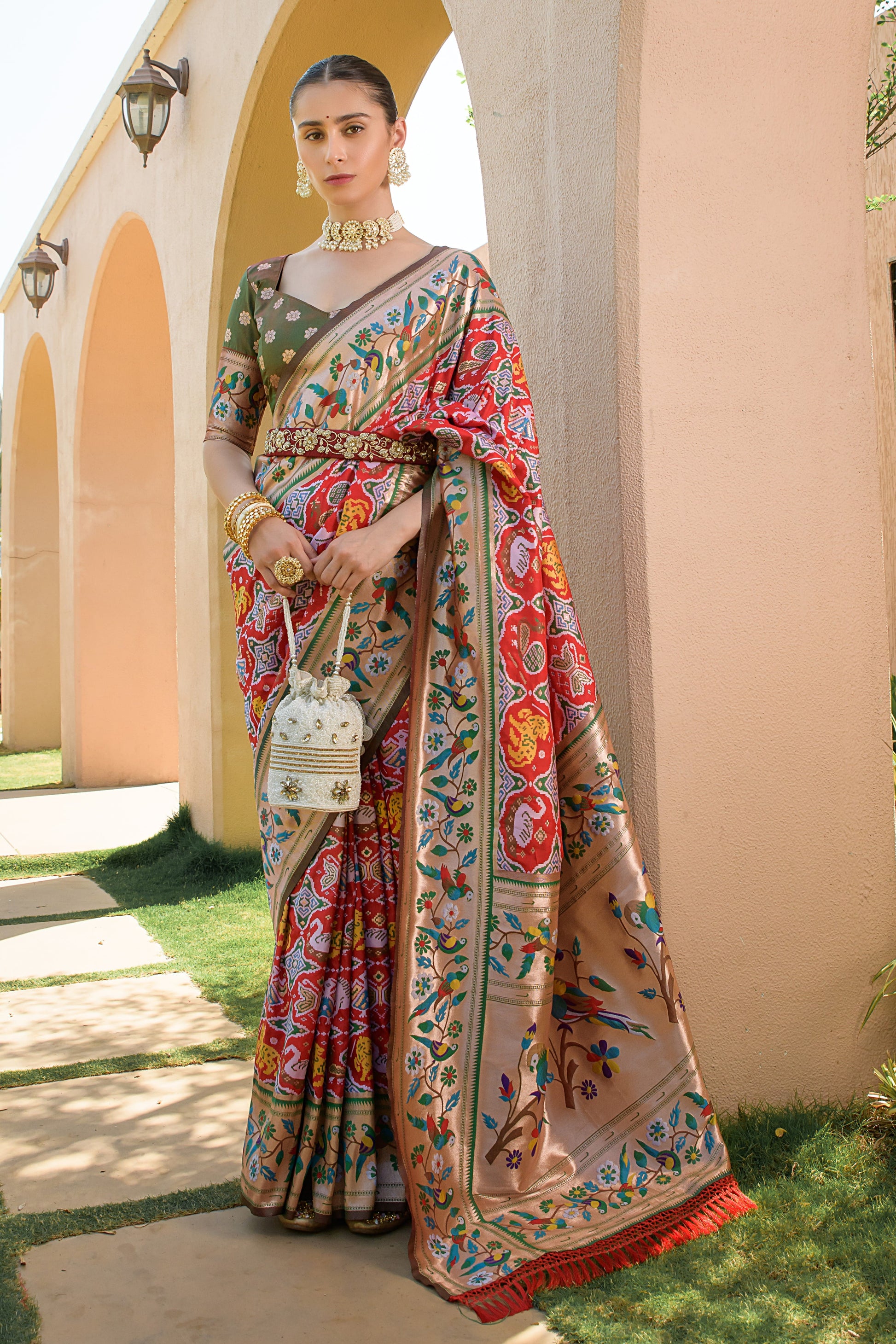 Red Meenakari Paithani Silk Saree-ZB131582_1