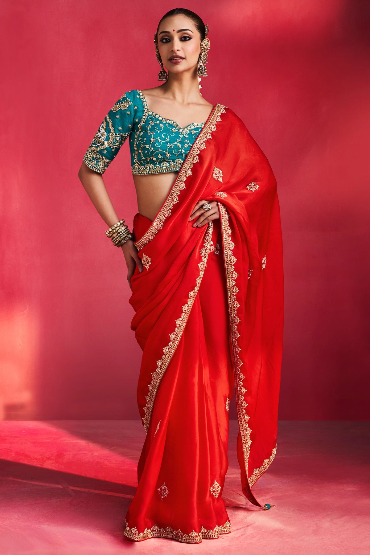 Red Natural Crepe Embroidered Saree-SAR13299_1_SareeButa.com