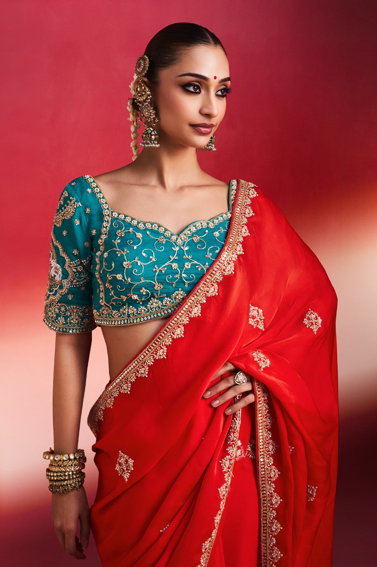 Red Natural Crepe Embroidered Saree-SAR13299_3_SareeButa.com