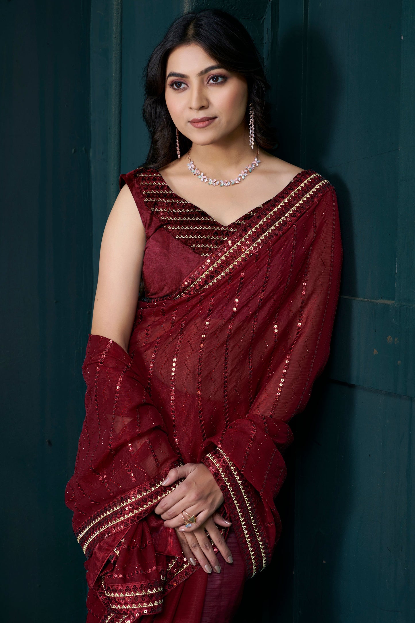 Red Organza Silk Stone Work Saree-ZB134463_2_SareeButa.com