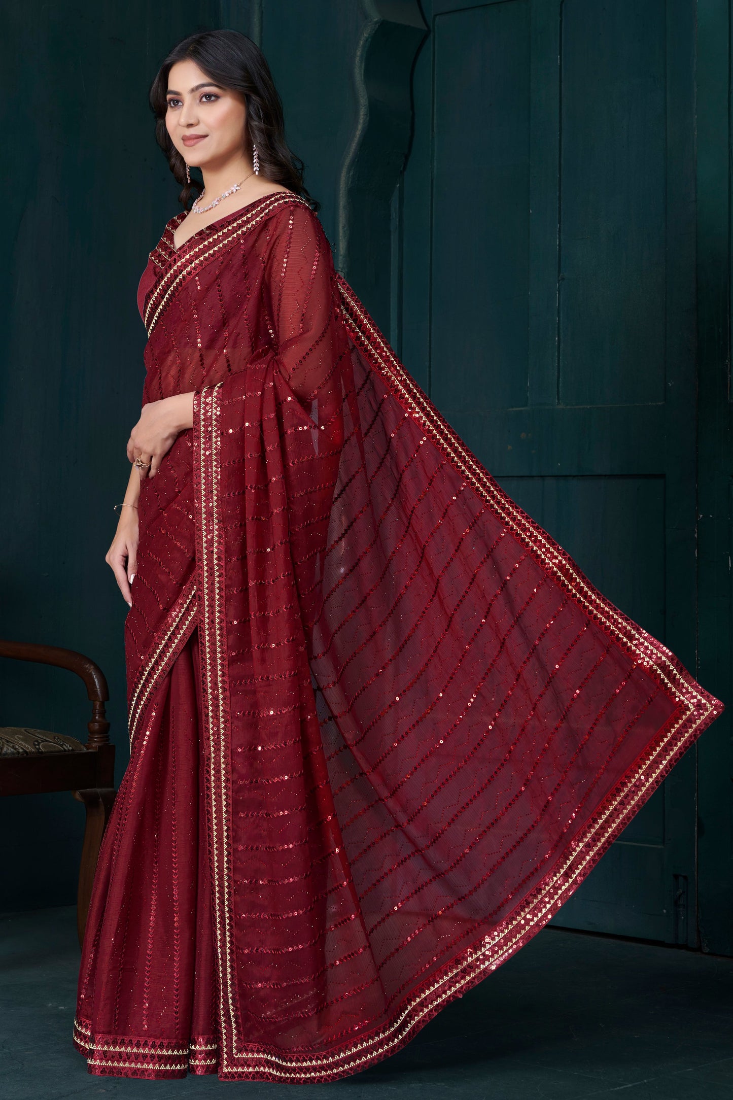 Red Organza Silk Stone Work Saree-ZB134463_3_SareeButa.com
