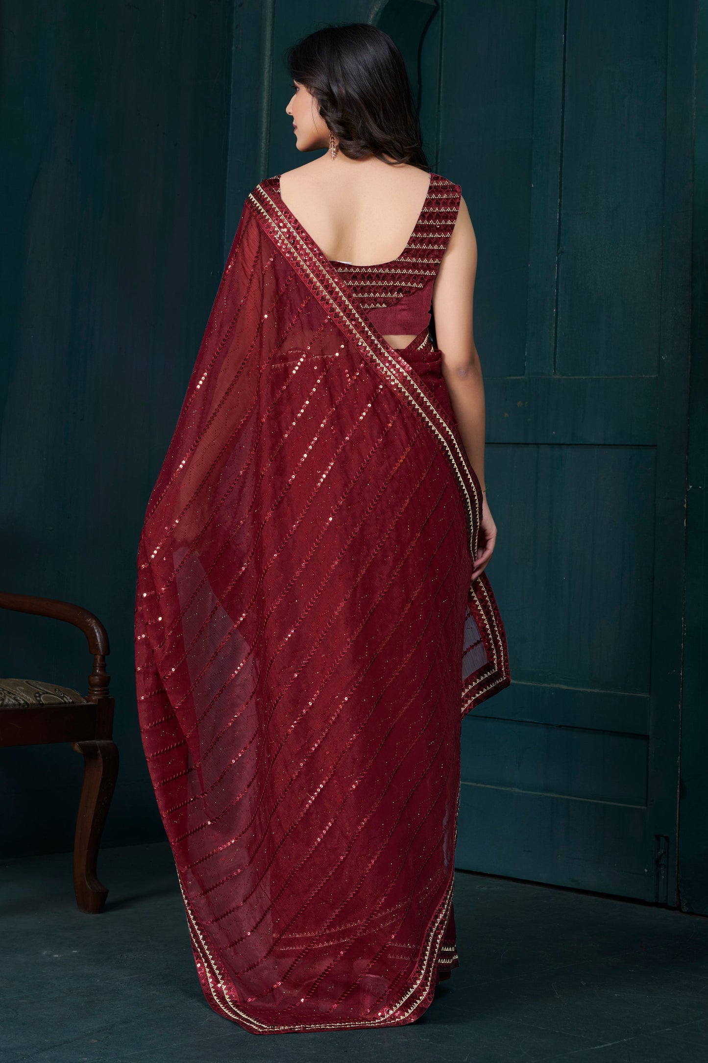 Red Organza Silk Stone Work Saree-ZB134463_4_SareeButa.com