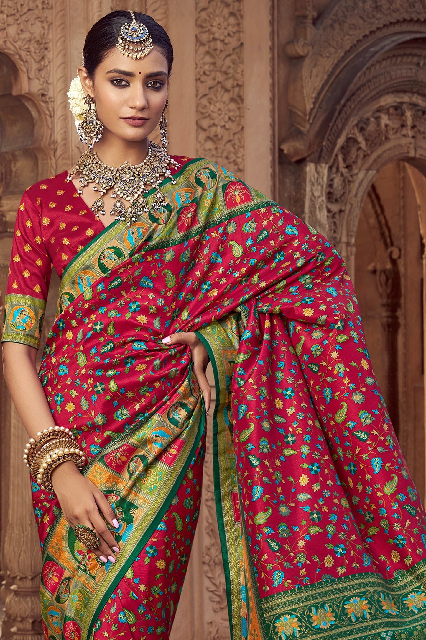 Red Pashmina Printed Viscose Silk Saree-SAR10406_3_SareeButa.com