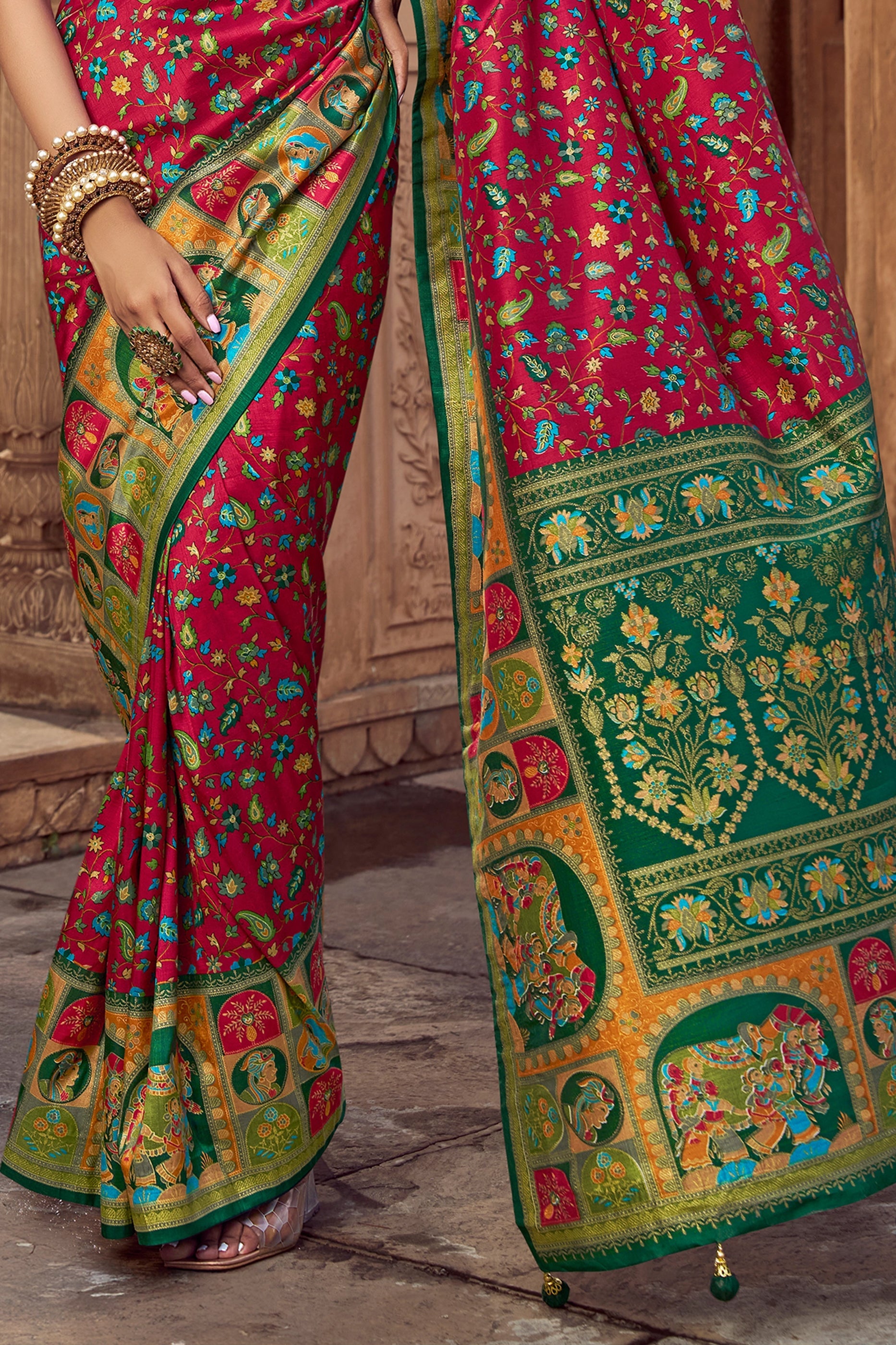 Red Pashmina Printed Viscose Silk Saree-SAR10406_4_SareeButa.com