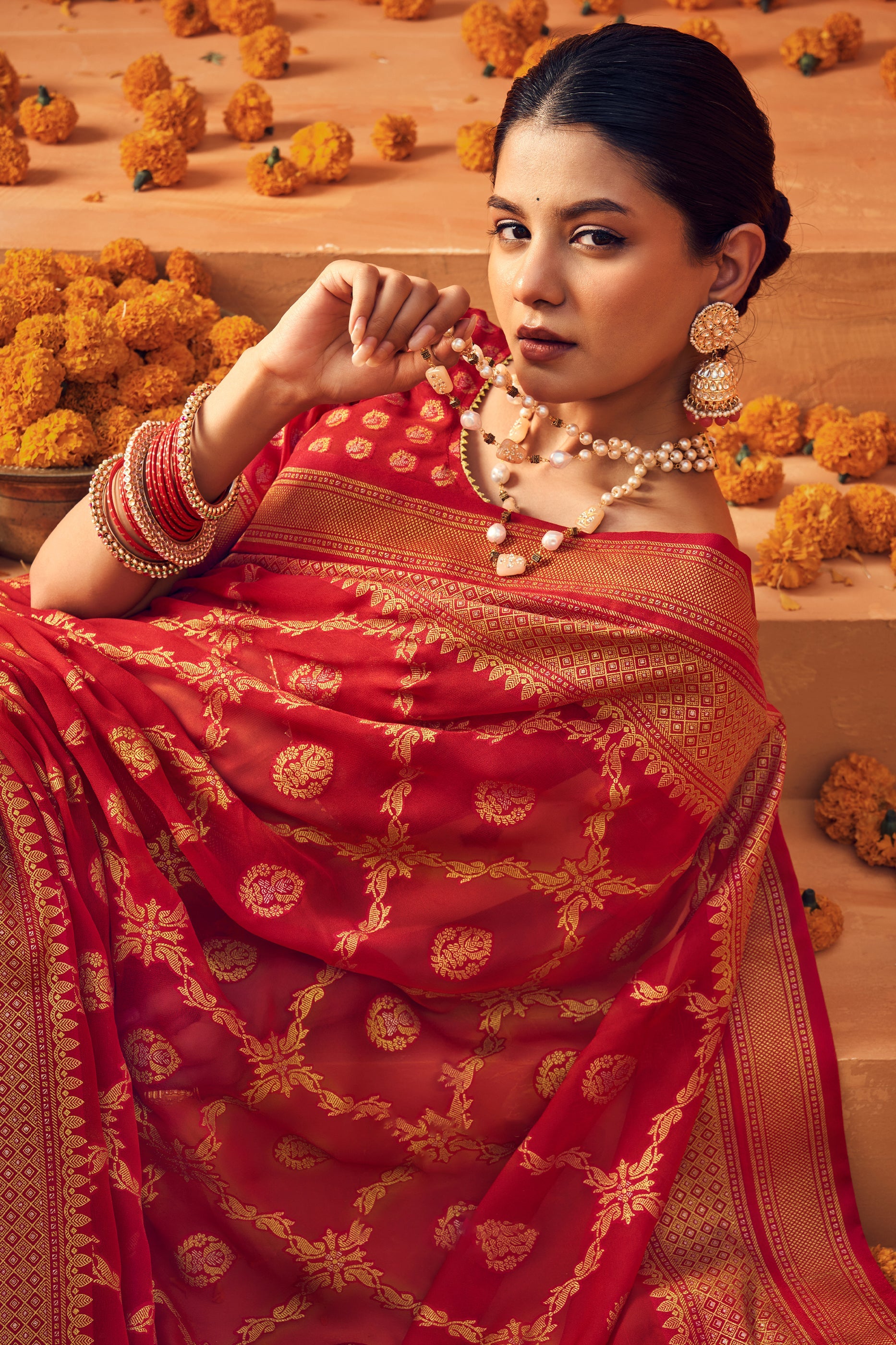 Red Printed Georgette Saree-SAR10097_2_SareeButa.com