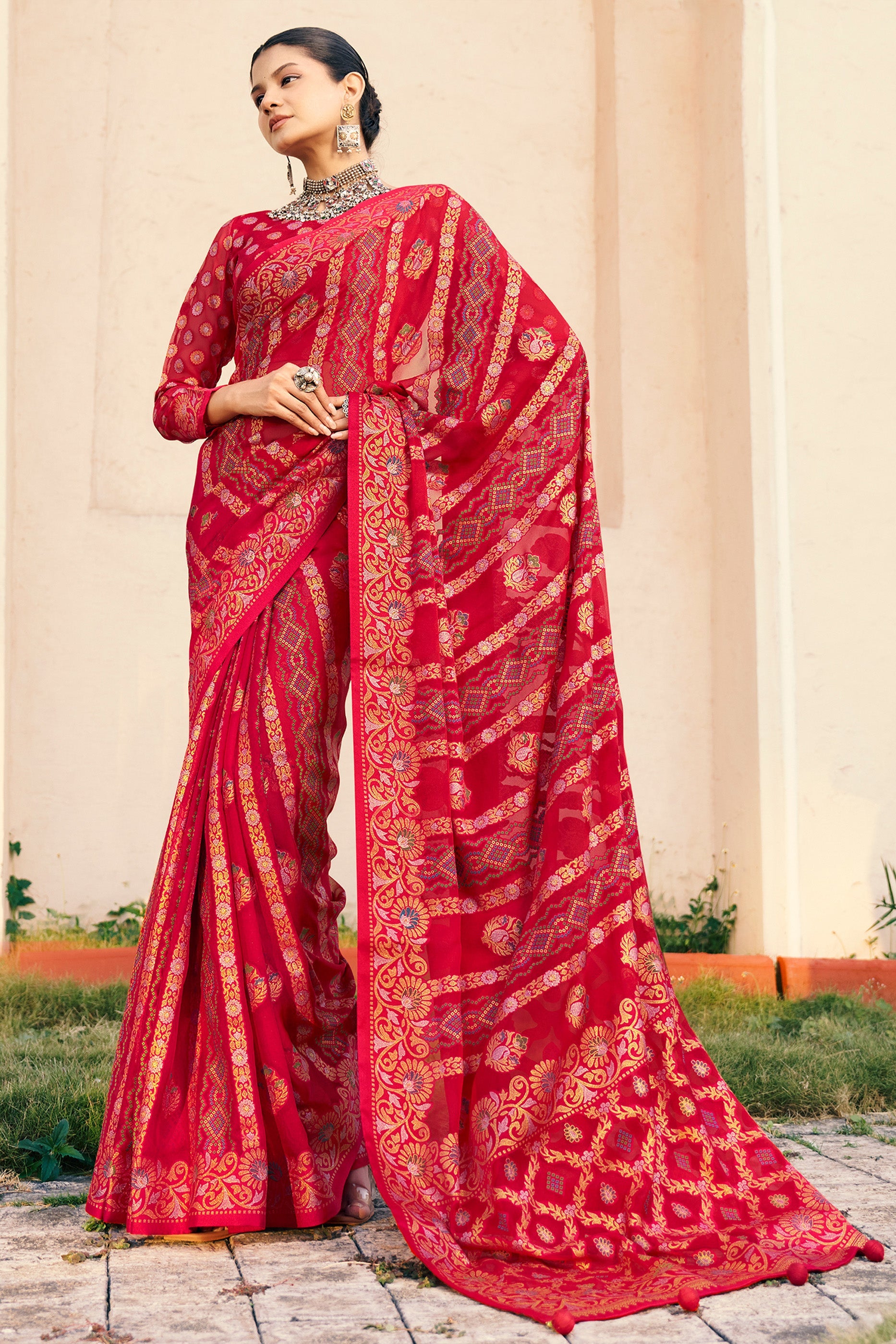 Red Printed Georgette Saree-SAR10118_1_SareeButa.com
