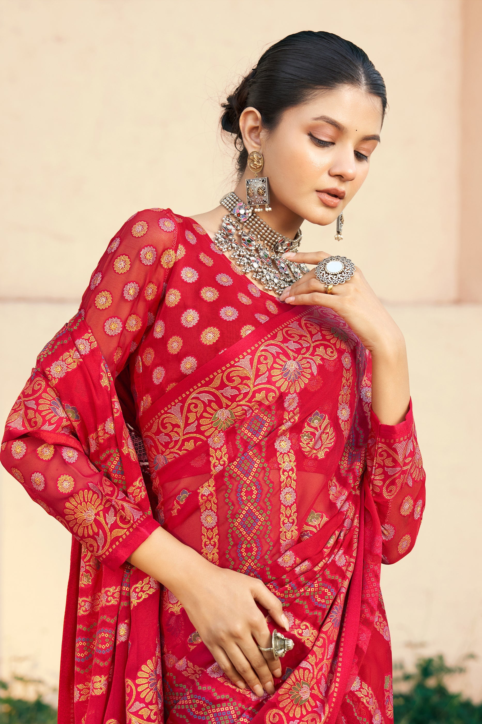 Red Printed Georgette Saree-SAR10118_3_SareeButa.com