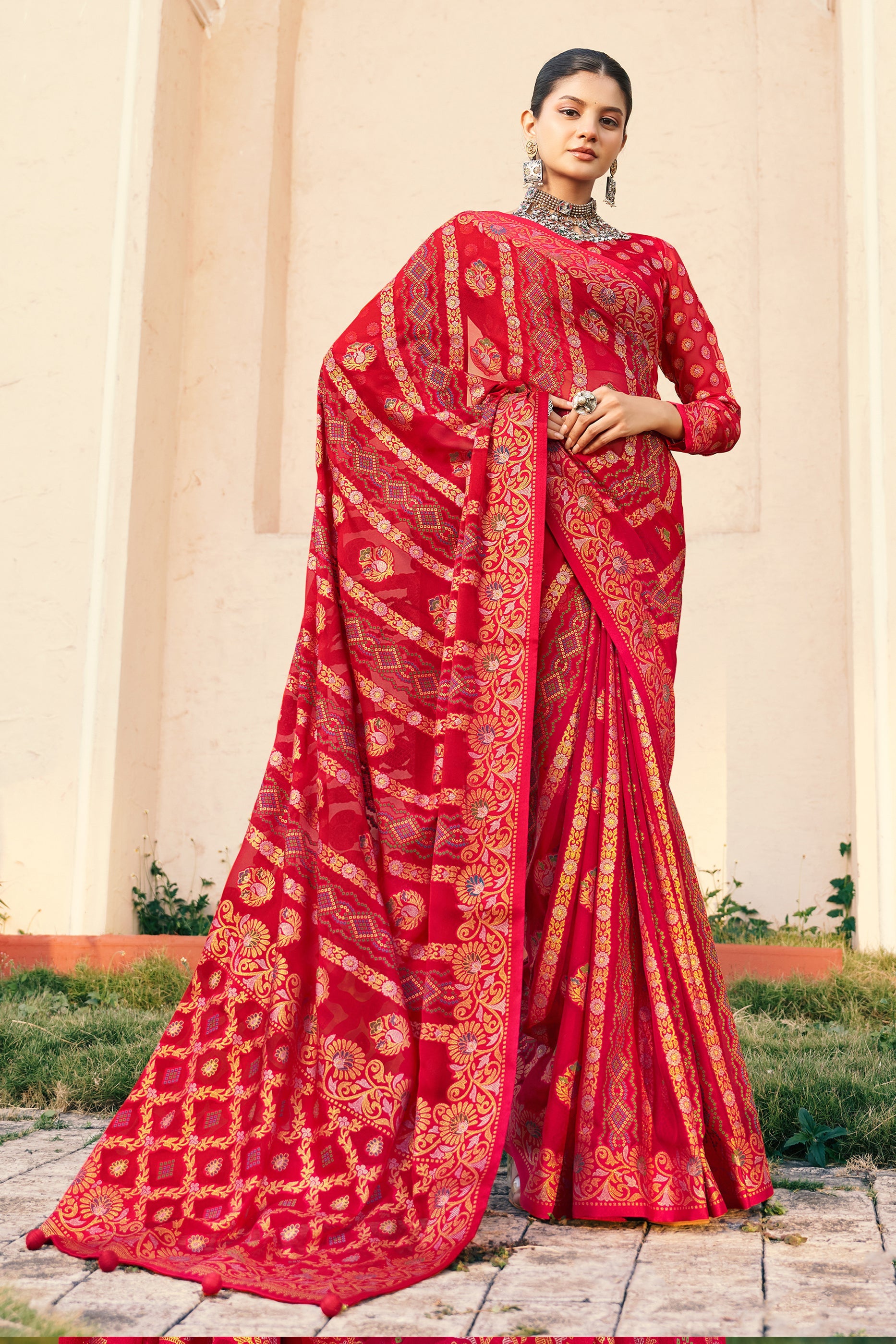 Red Printed Georgette Saree-SAR10118_4_SareeButa.com