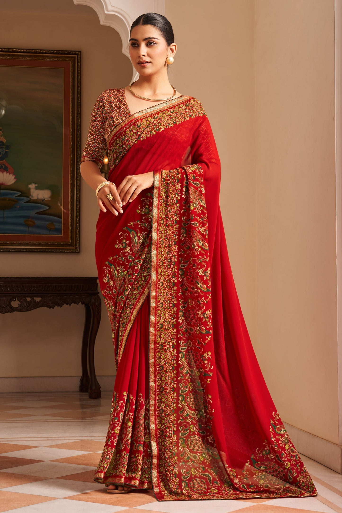 Red Printed Georgette Saree-SAR10138_1_SareeButa.com