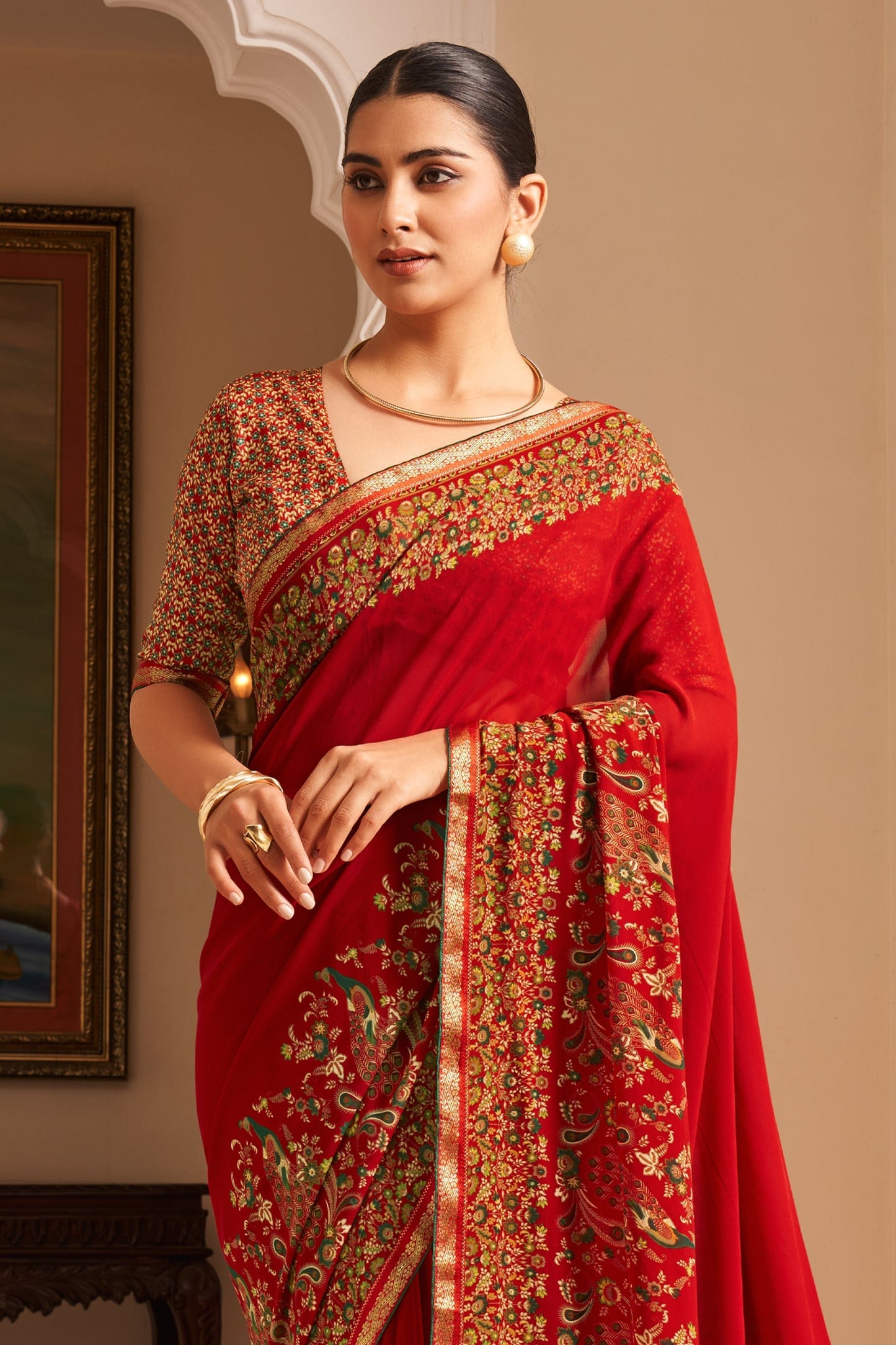 Red Printed Georgette Saree-SAR10138_3_SareeButa.com