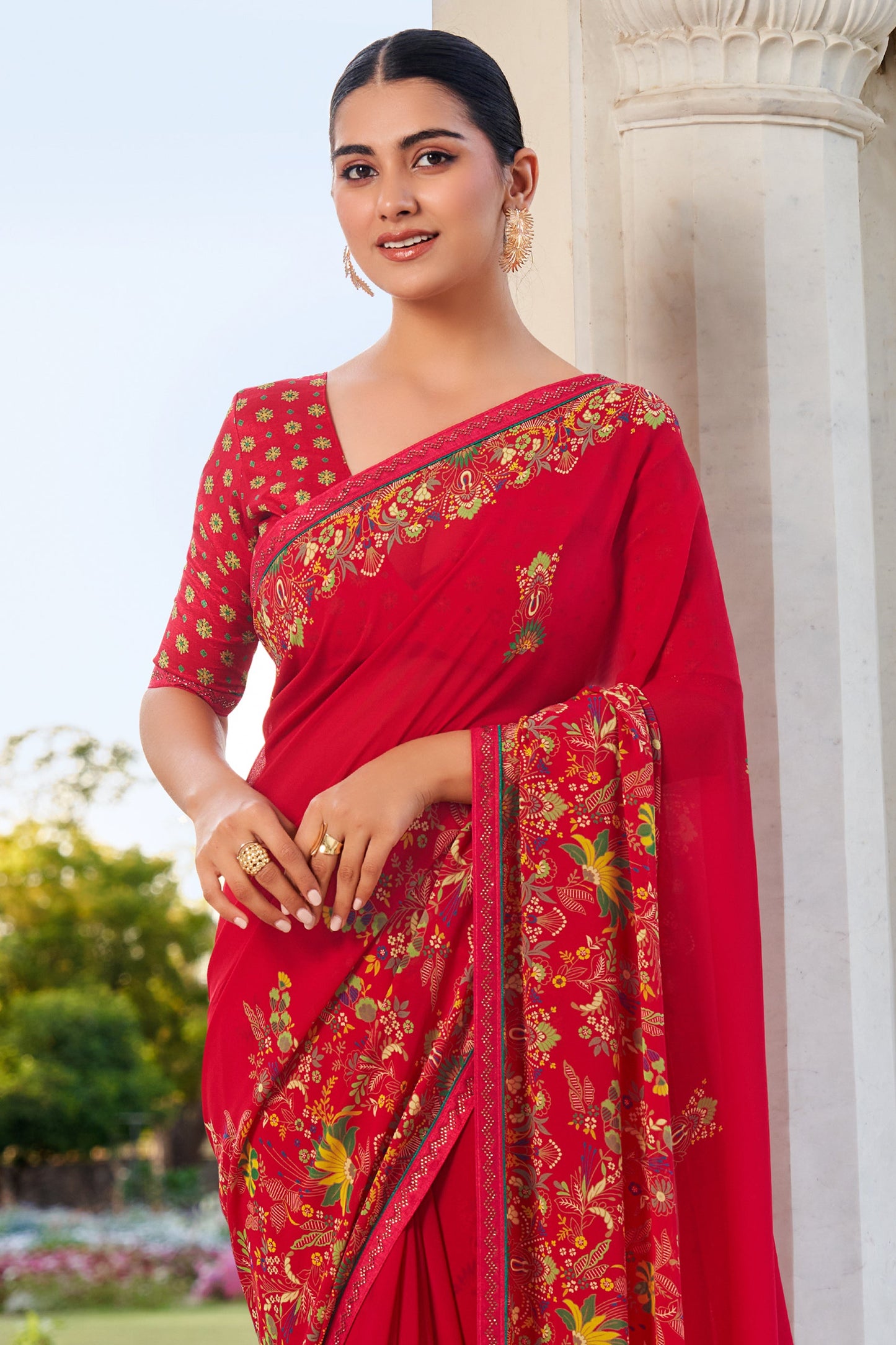 Red Printed Georgette Sraee-SAR10165_3_SareeButa.com