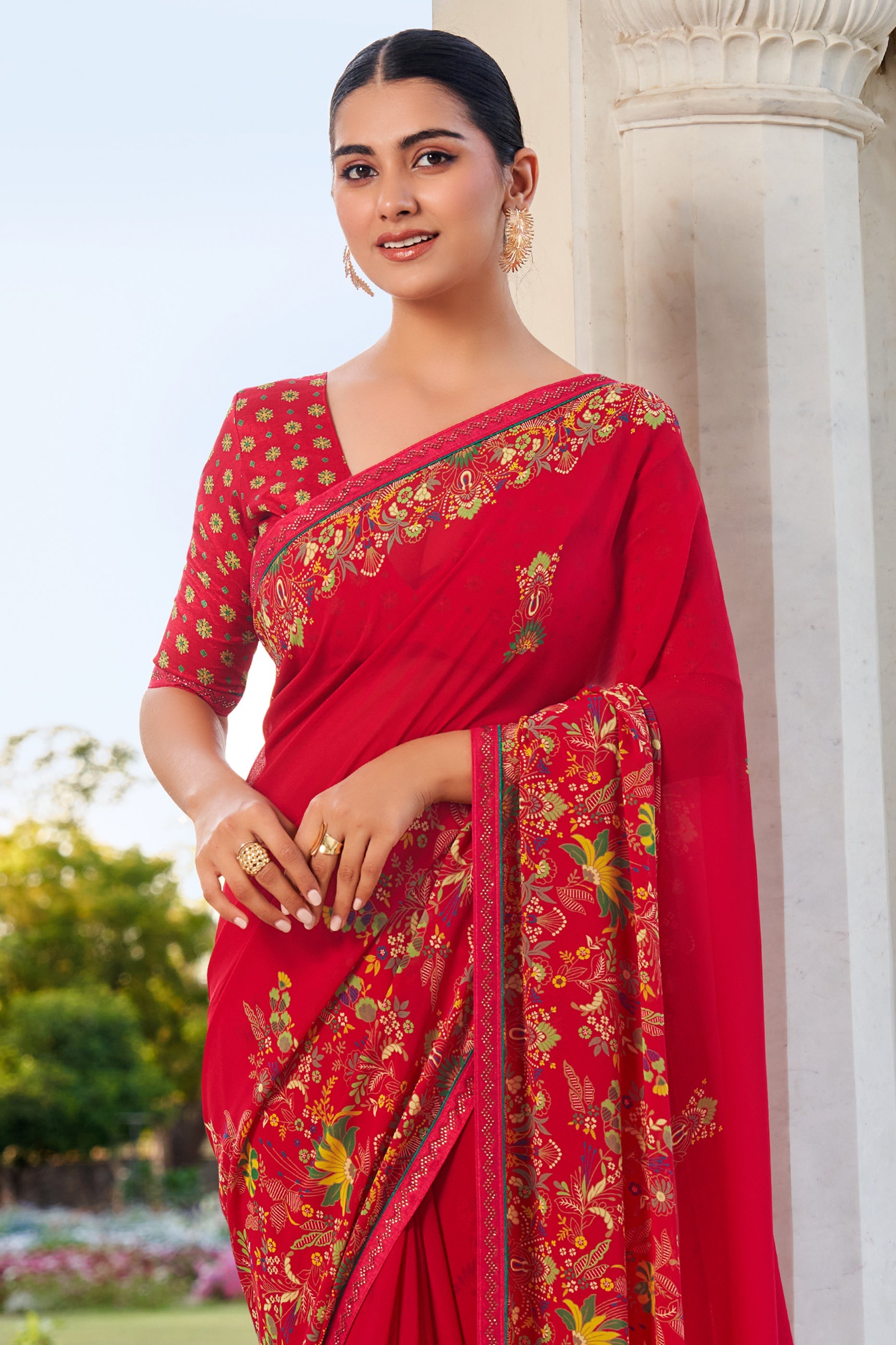 Red Printed Georgette Sraee-SAR10165_3_SareeButa.com