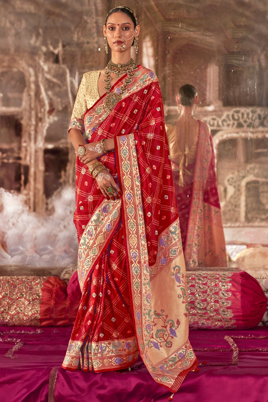 Red Printed Paithani Silk Saree-ZB134546_1_SareeButa.com