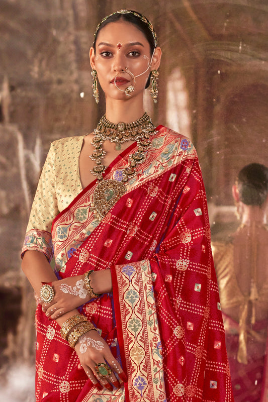 Red Printed Paithani Silk Saree-ZB134546_2_SareeButa.com