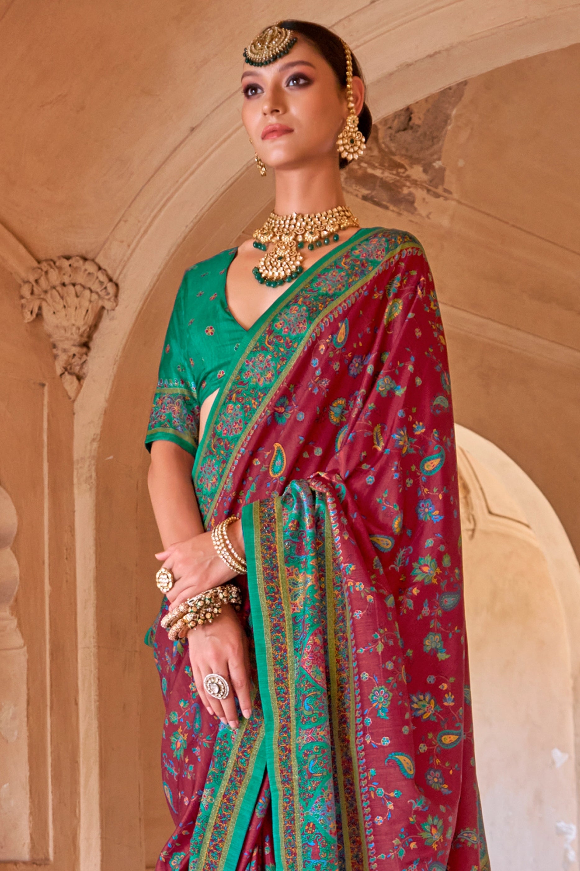 Red Printed Silk Saree-SAR11257_3_SareeButa.com