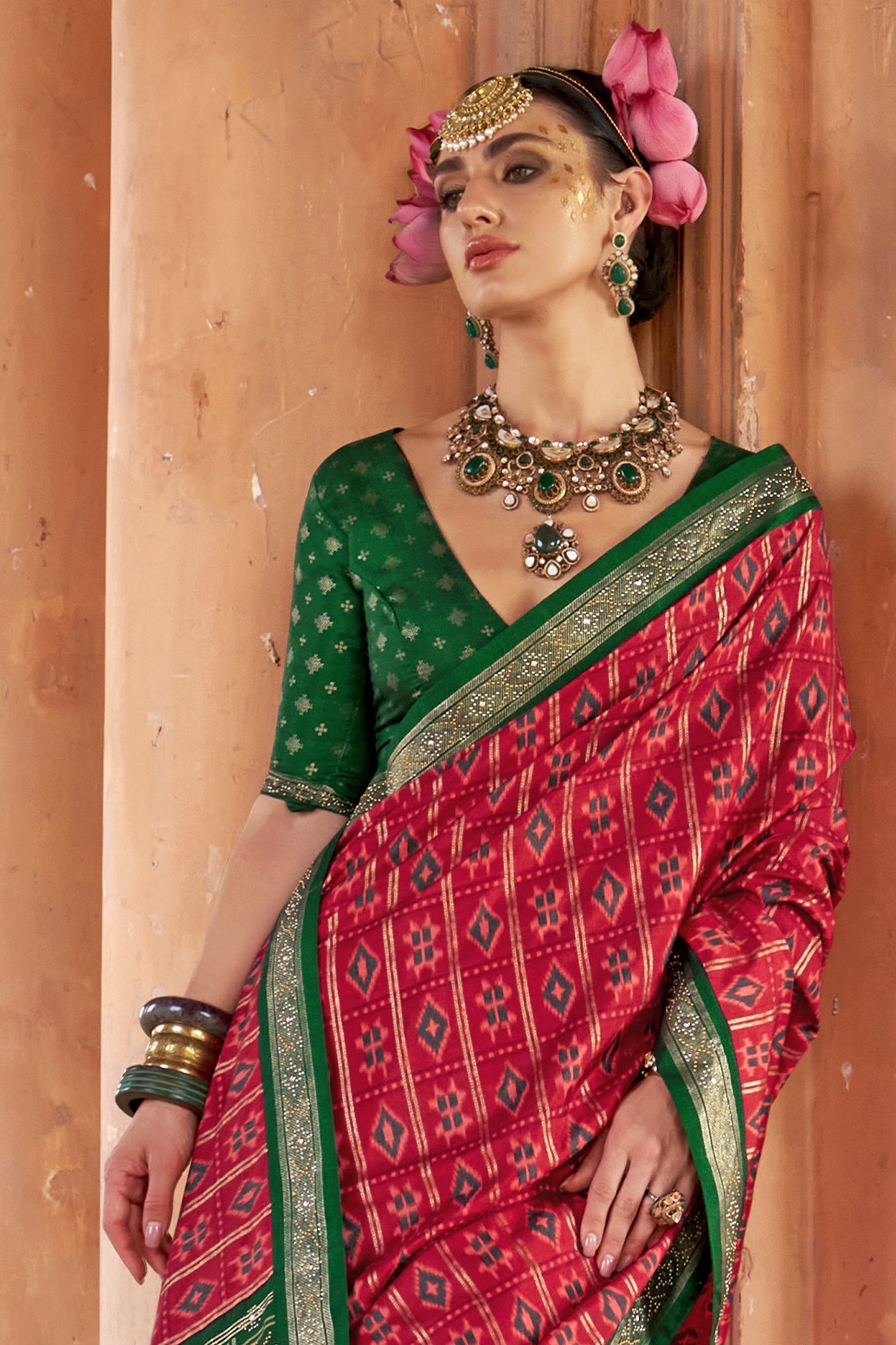 Red Printed Viscose Silk Patola Saree-SAR10160_3_SareeButa.com