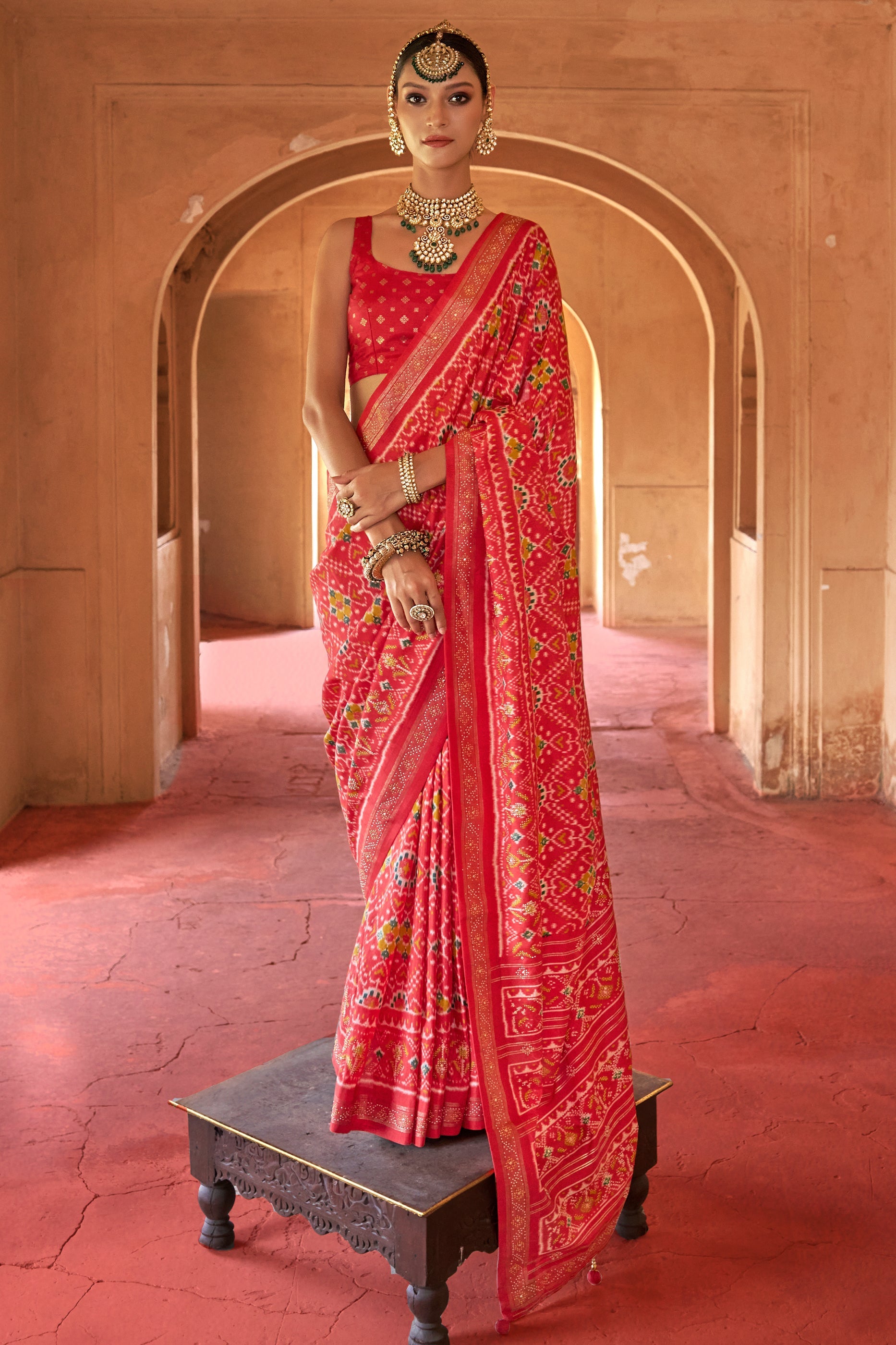 Red Printed Viscose Silk Patola Saree-SAR10193_1_SareeButa.com