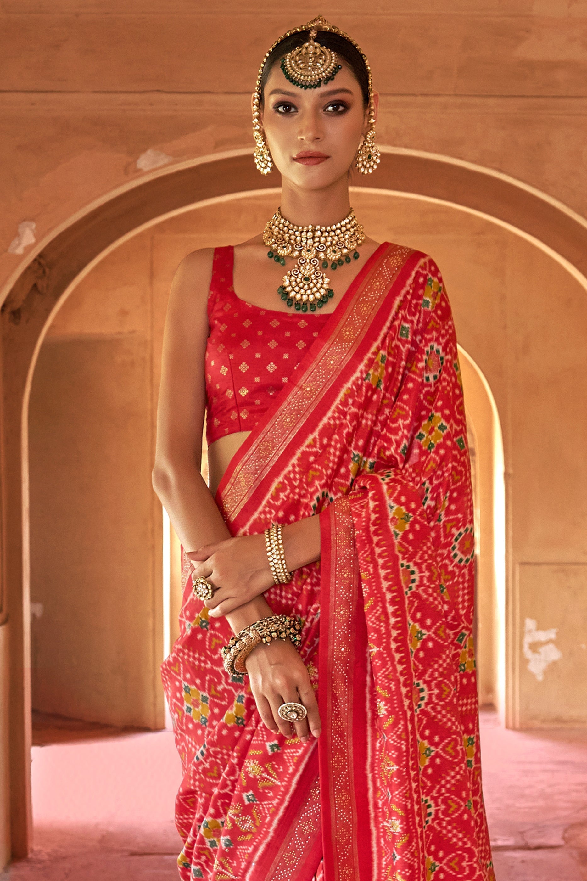 Red Printed Viscose Silk Patola Saree-SAR10193_3_SareeButa.com