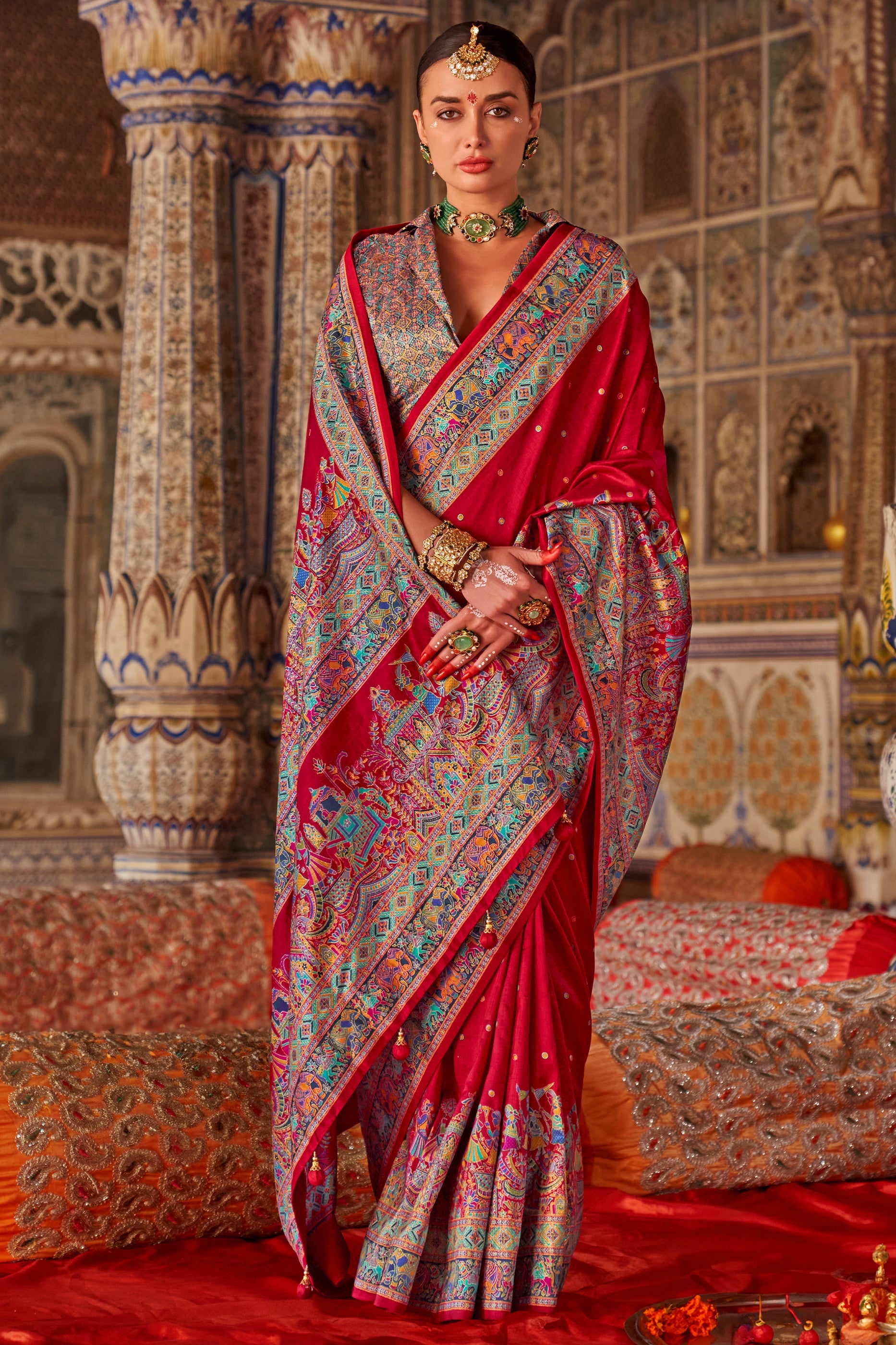 Red Printed Viscose Silk Saree-SAR10136_1_SareeButa.com