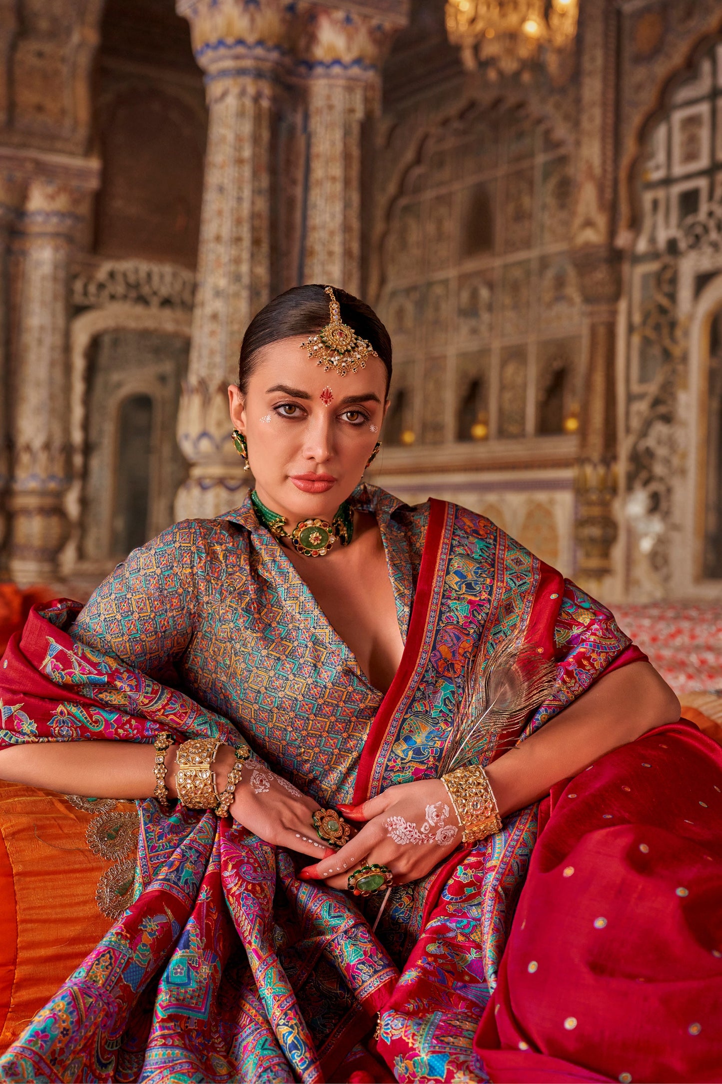 Red Printed Viscose Silk Saree-SAR10136_2_SareeButa.com