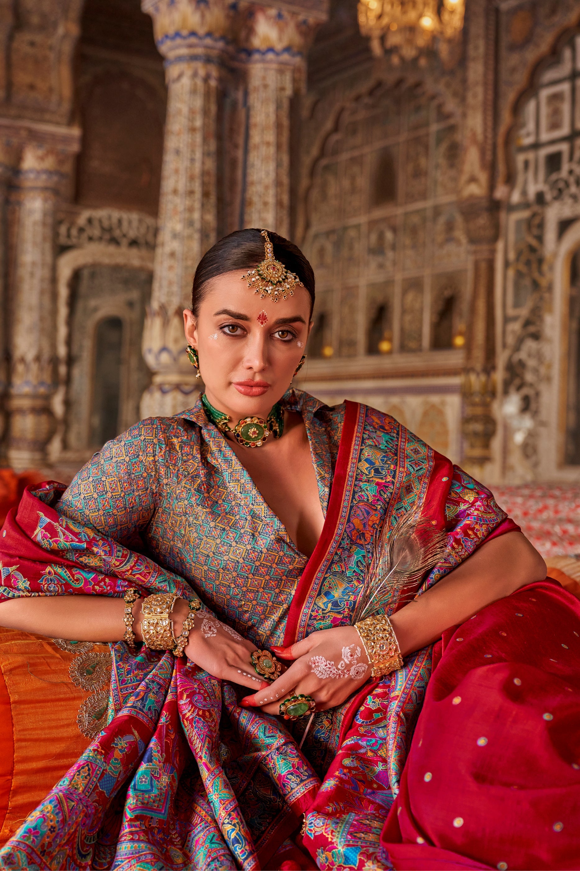 Red Printed Viscose Silk Saree-SAR10136_2_SareeButa.com