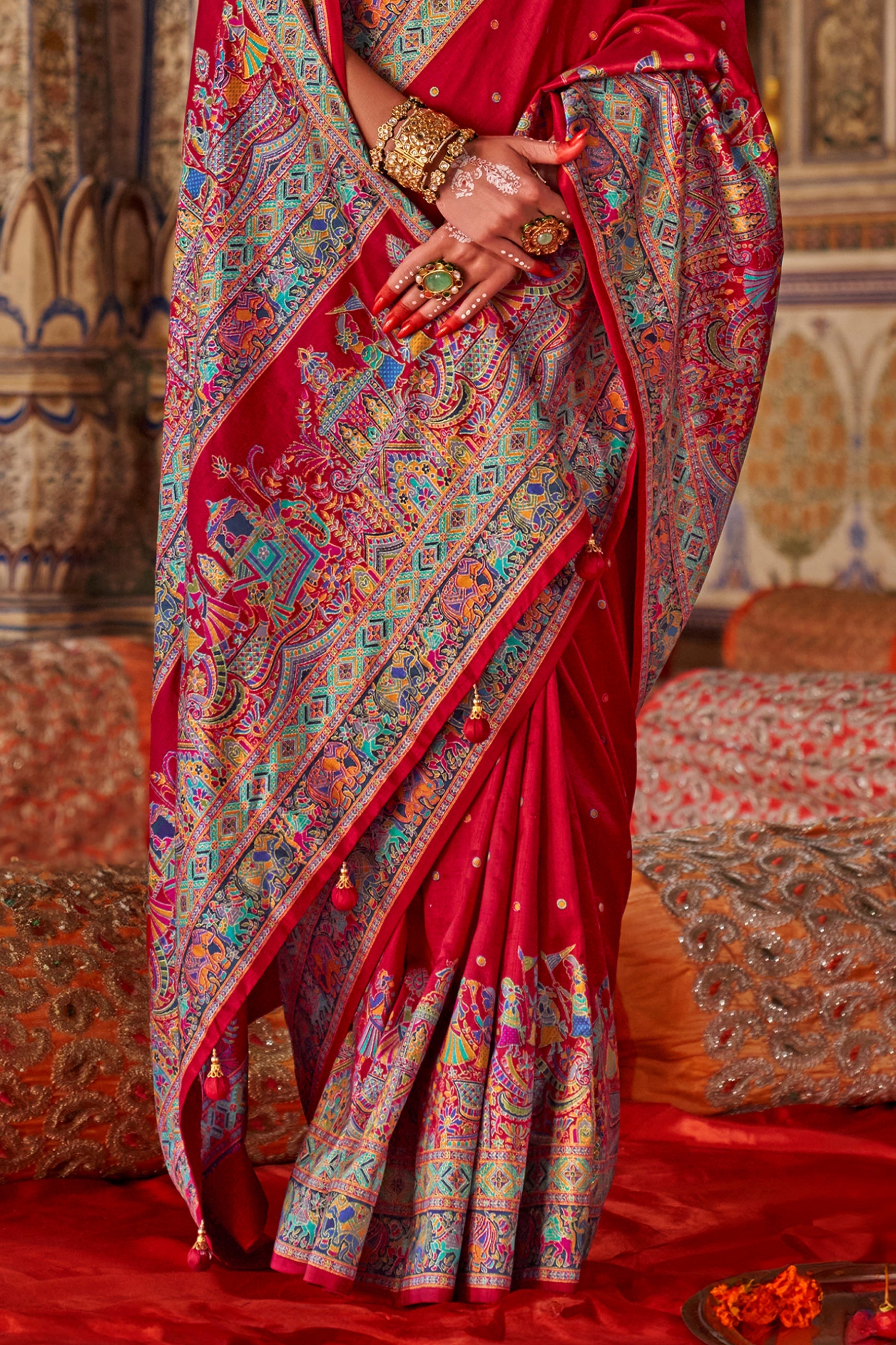Red Printed Viscose Silk Saree-SAR10136_4_SareeButa.com