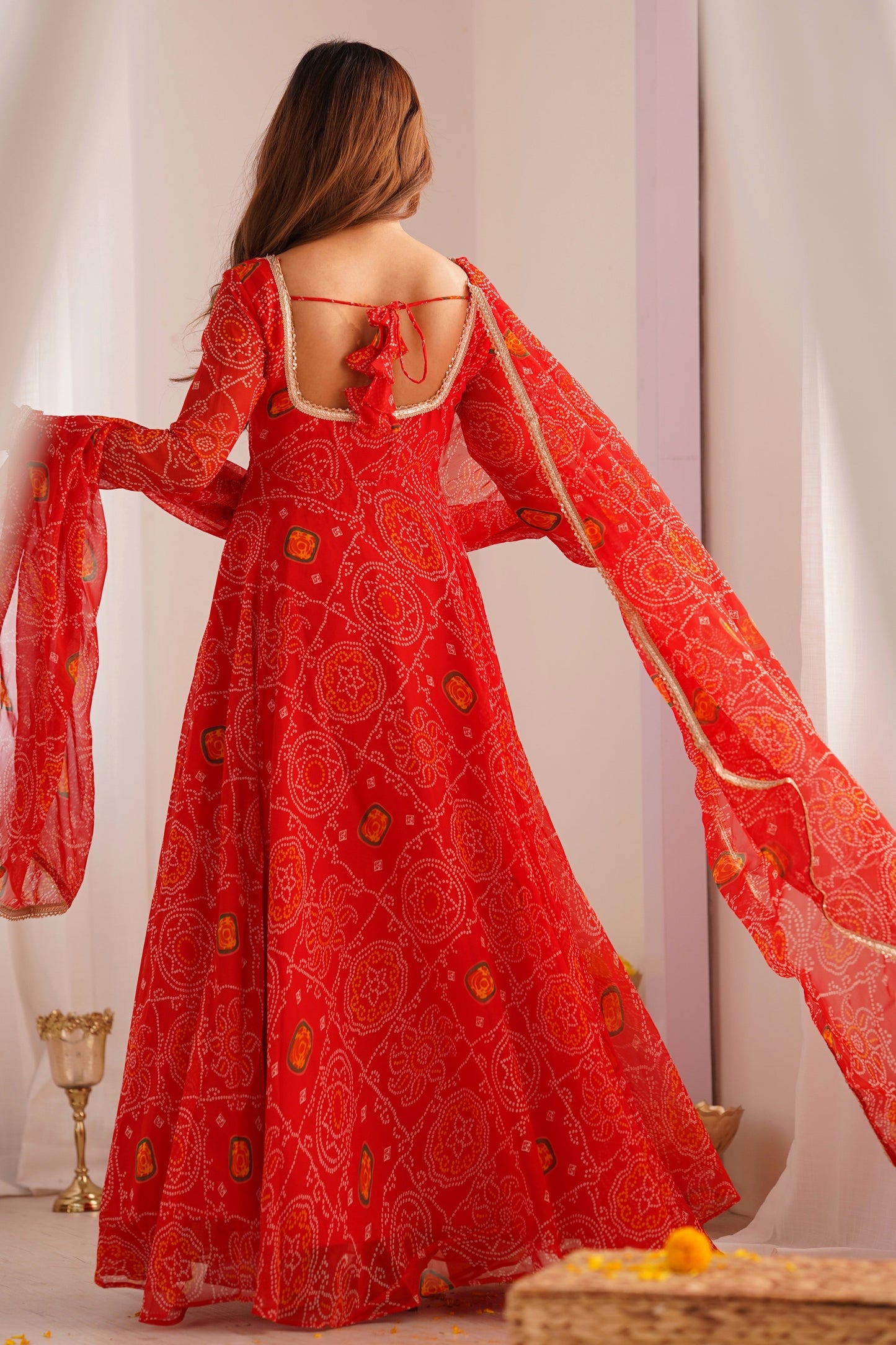 Red Readymade Bandhej Print Chiffon Anarkali Suit-SS483_4_SareeButa.com
