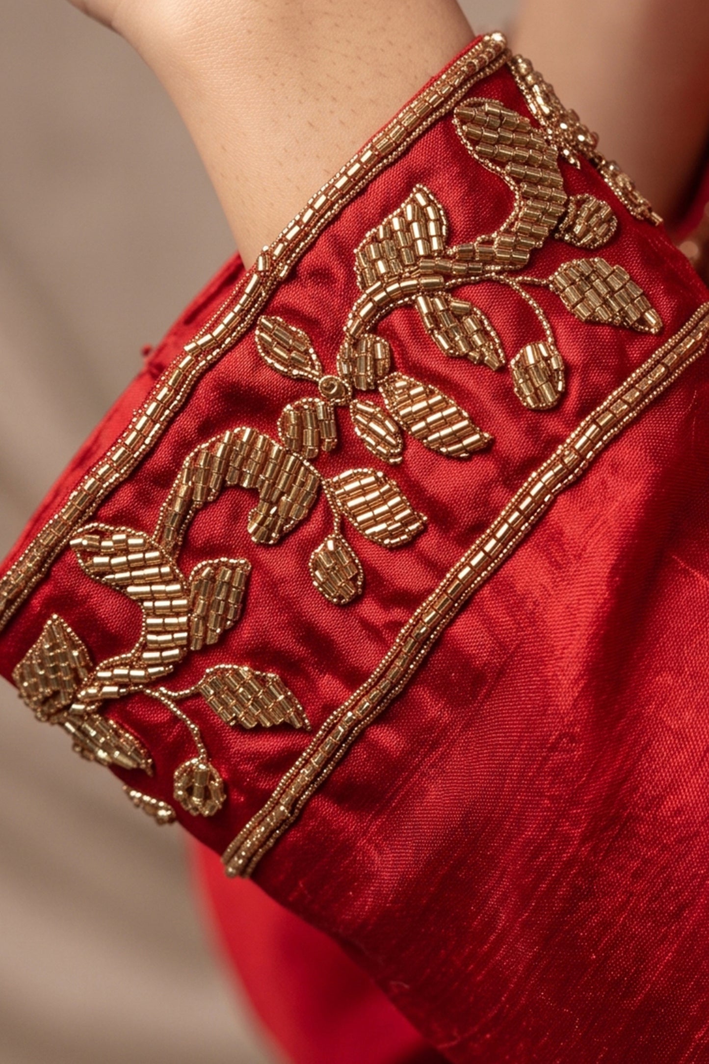 Red Readymade Bead Work Chinon Palazzo Suit-SAR13096_3_SareeButa.com