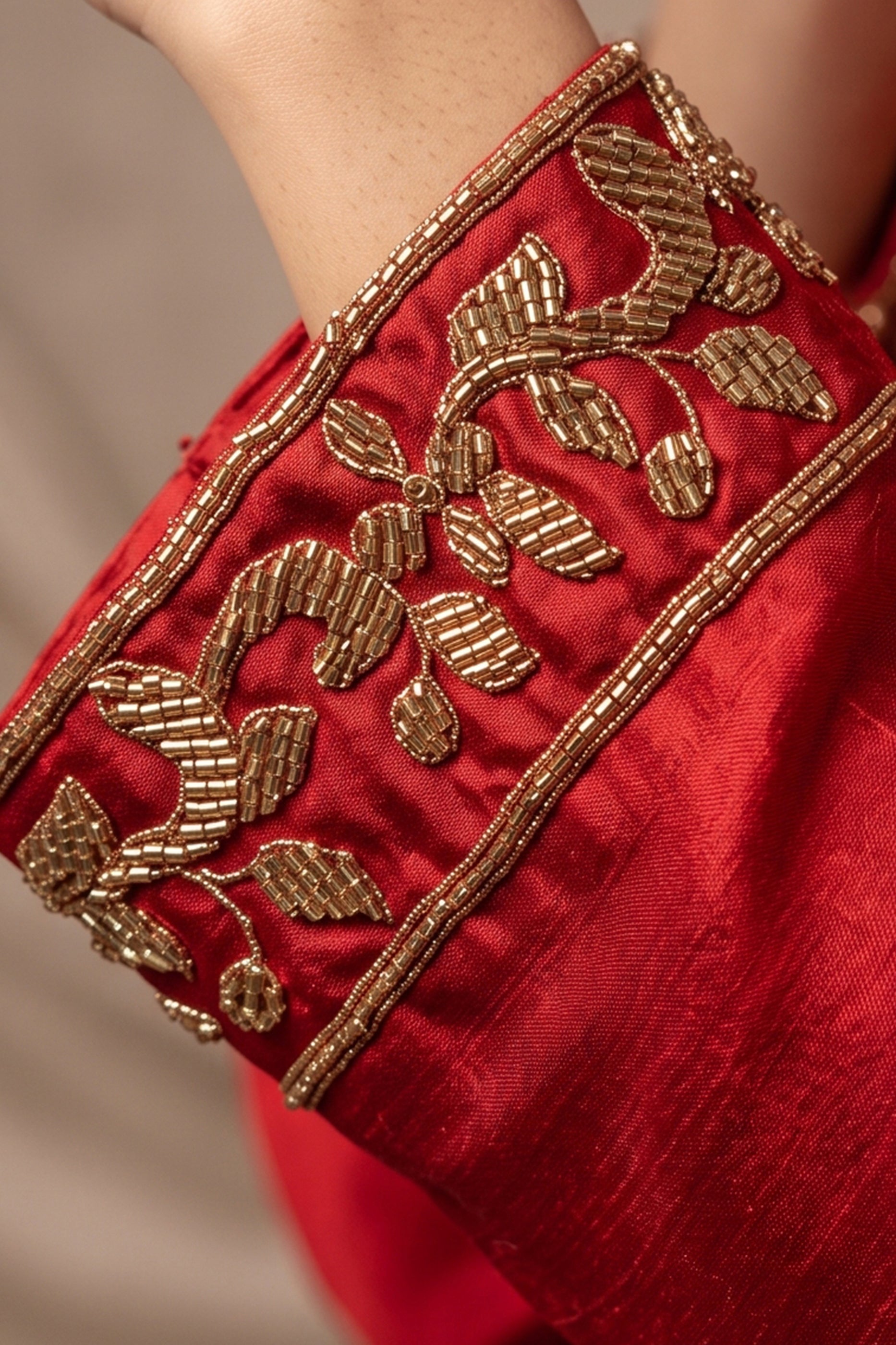 Red Readymade Bead Work Chinon Palazzo Suit-SAR13096_3_SareeButa.com
