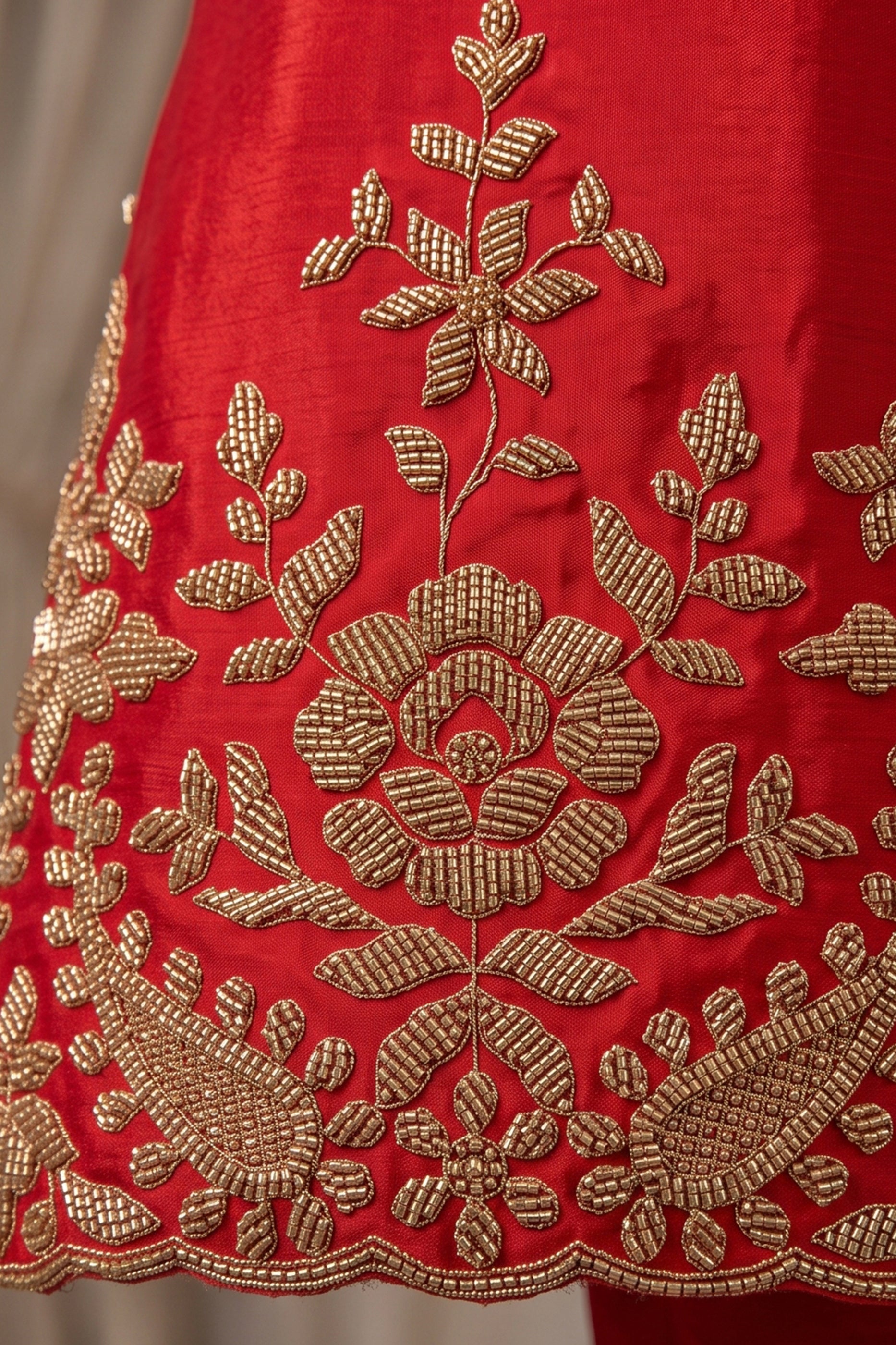 Red Readymade Bead Work Chinon Palazzo Suit-SAR13096_4_SareeButa.com