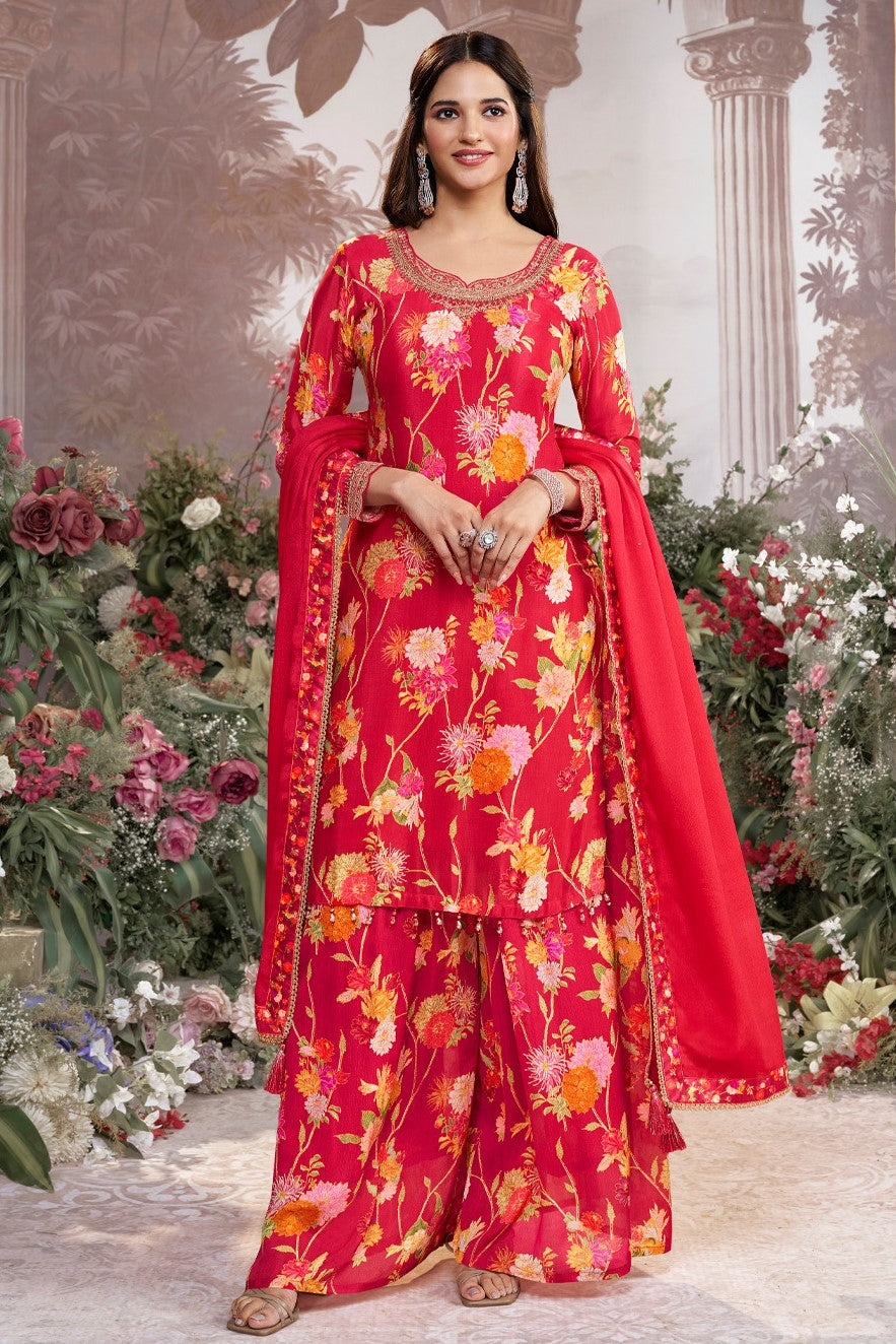 Red Readymade Chinon Sharara Suit-SS972_1_SareeButa.com